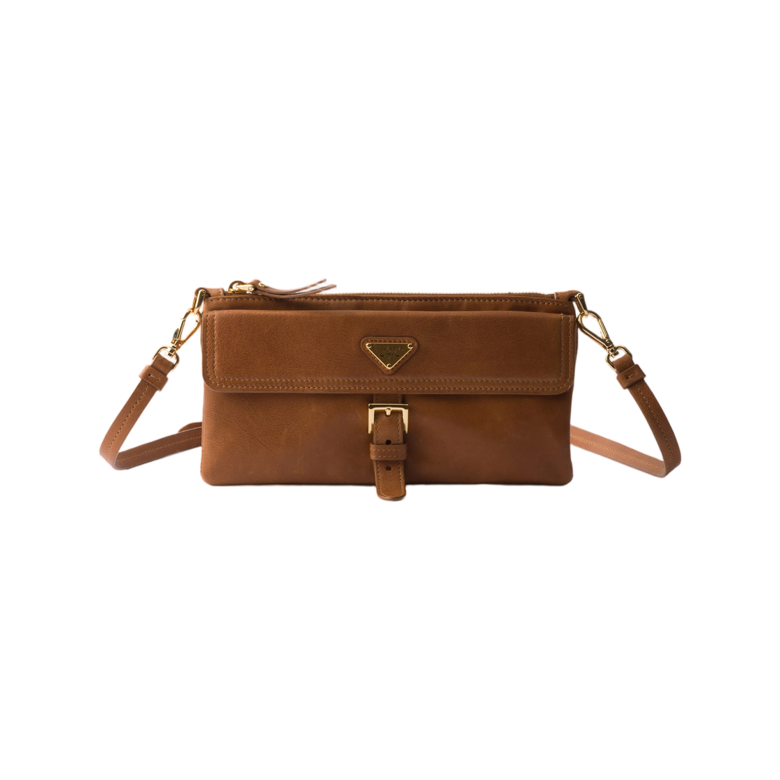1MT046-2G6Y-F098L Prada Nappa Leather Wallet with Shoulder Strap Caramel