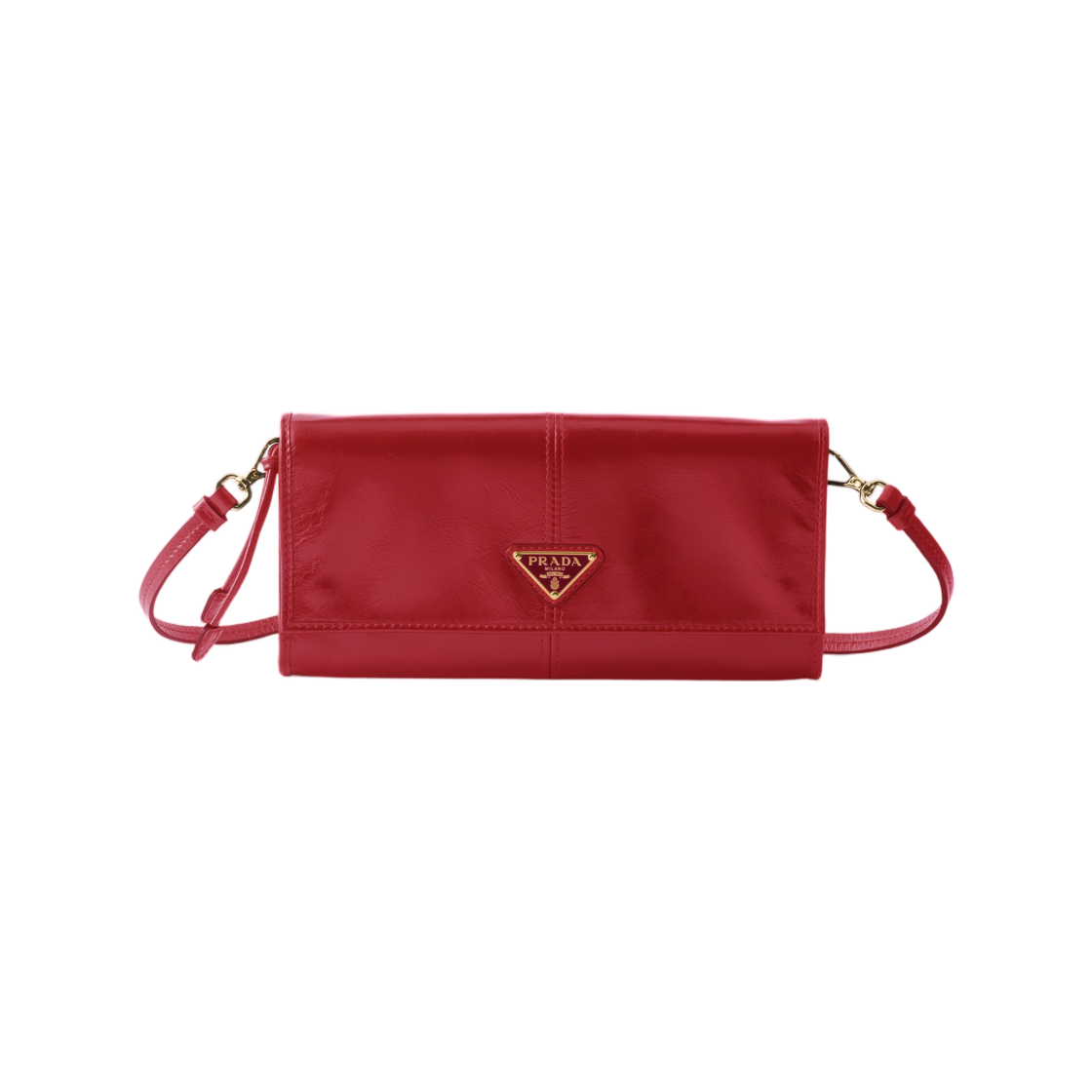 1MT036-2CYR-F0011 Prada Leather Wallet with Shoulder Strap Red