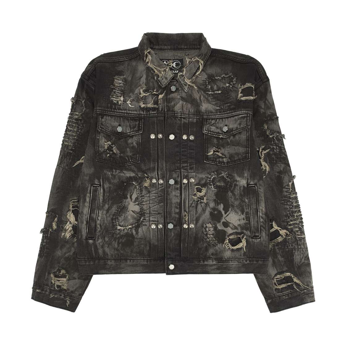 떠그 클럽 하드 워시드 데미지드 데님 자켓 블랙(Thug Club Hard Washed Damaged Denim Jacket Black) - 1