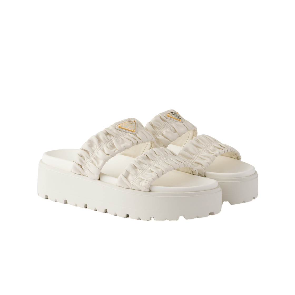 (W) 프라다 마틀라세 나파 레더 플랫폼 슬라이드 화이트((W) Prada Matelasse Nappa Leather Flatform Slides White) - 2
