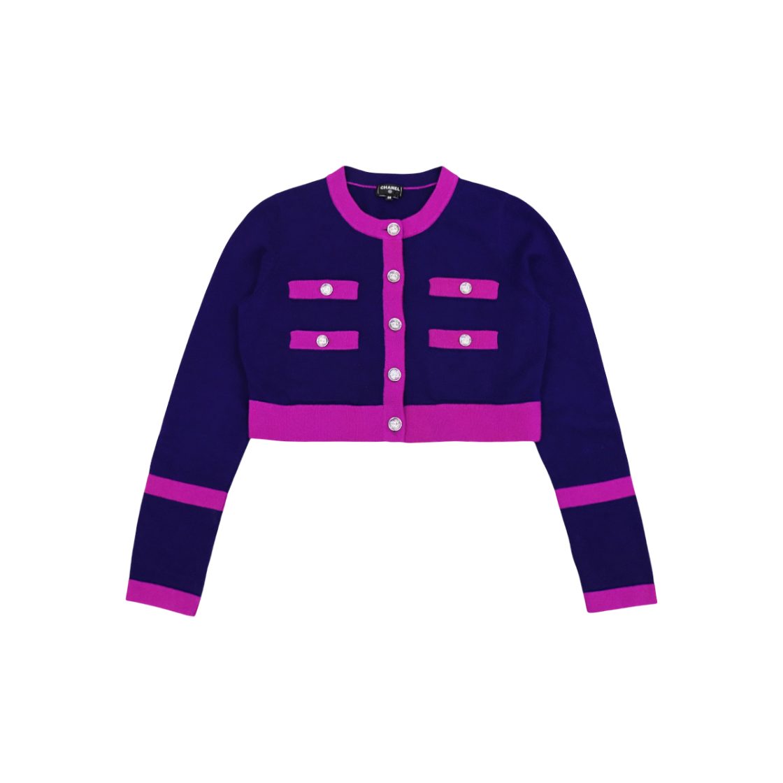 샤넬 38사이즈 퍼플 크롭 가디건 C-C61012(Chanel Purple Cropped Cardigan C-C61012)