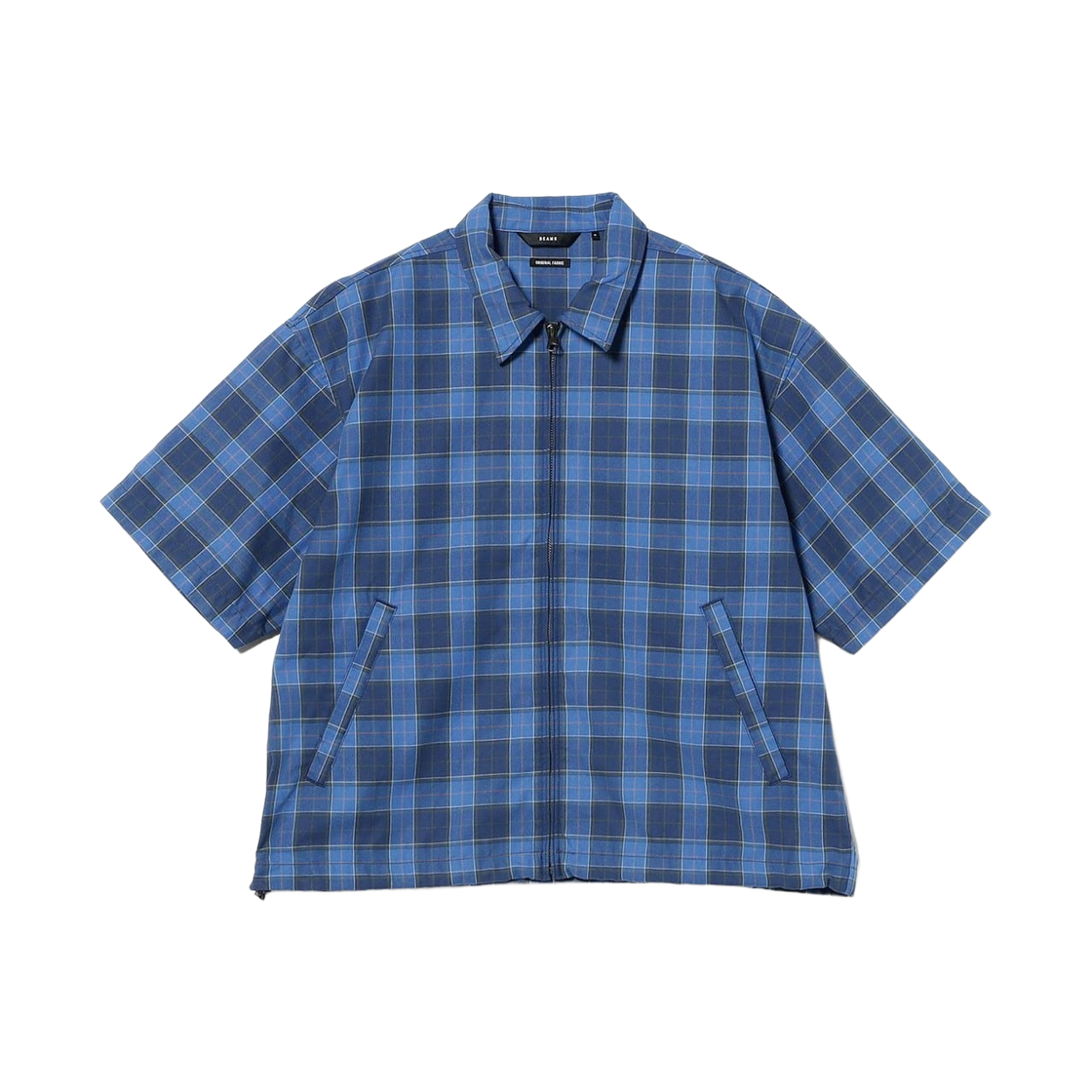 11-01-1675-803 Beams Check Zip-Up Shirt Blue