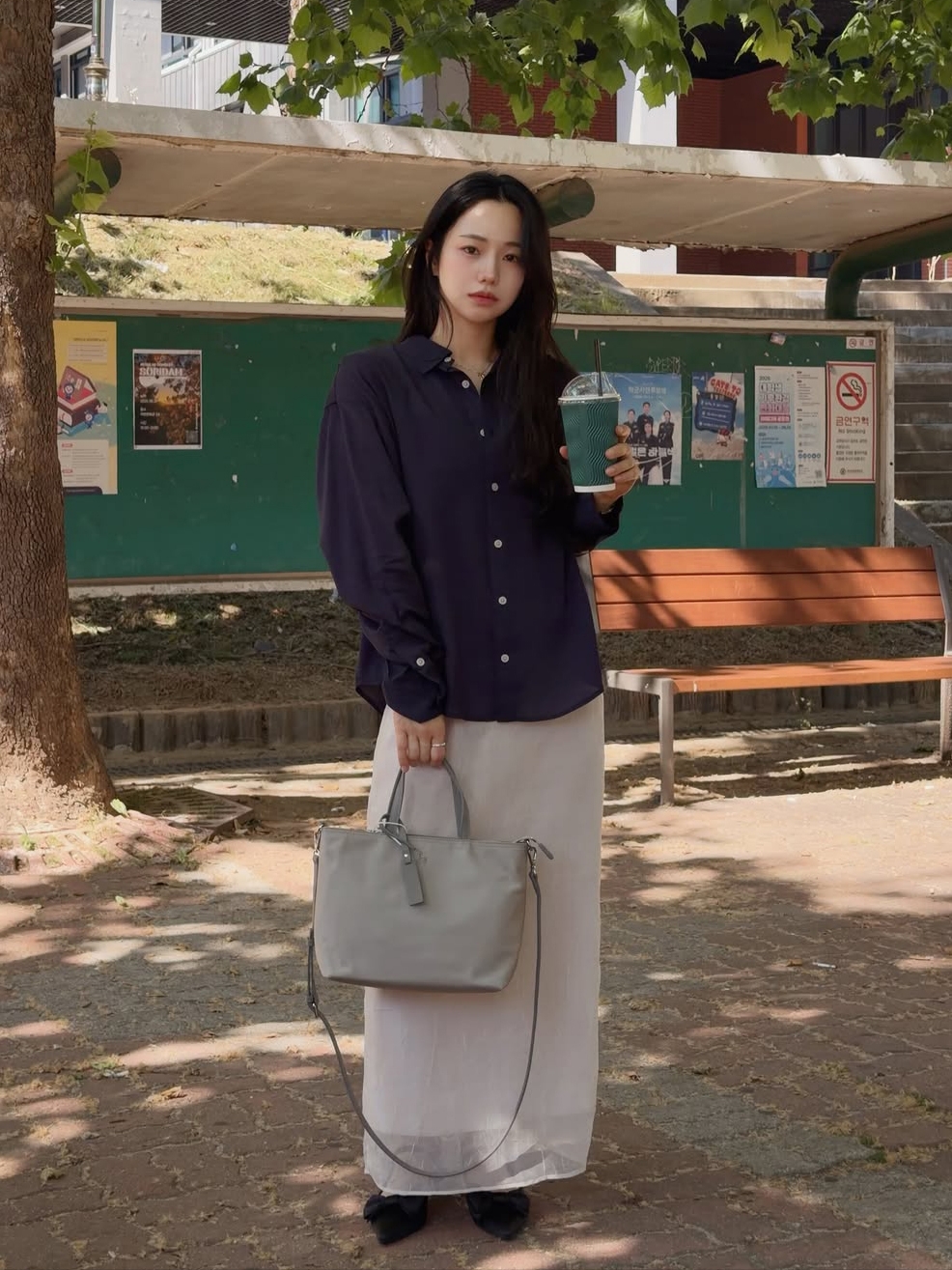 Knitted Linen Crop Shirts Navy, Knitted Linen Crop Shirts Linen 착용 스타일 - 1