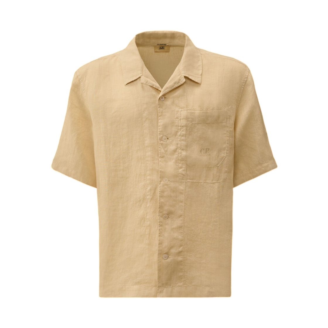 20CMSH258A110533G114 C.P. Company Linen Boxy Short Sleeve Button Shirt Frozen Dew White - 26SS