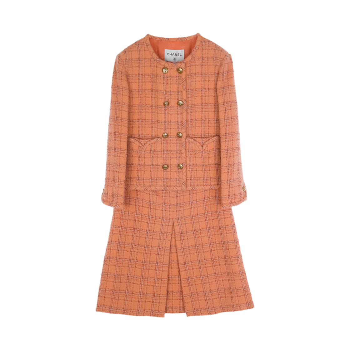 샤넬 24A 트위드 자켓 & 스커트 SET 36 오렌지 (6ET0763)(Chanel 24A Tweed Jacket & Skirt Set Orange 6ET0763) - 1