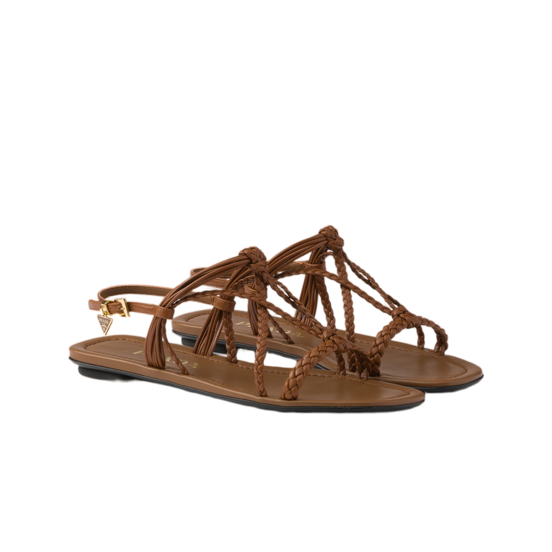 (W) 프라다 플랫 레더 샌들 라이트 탄((W) Prada Flat Leather Sandals Light Tan) - 2