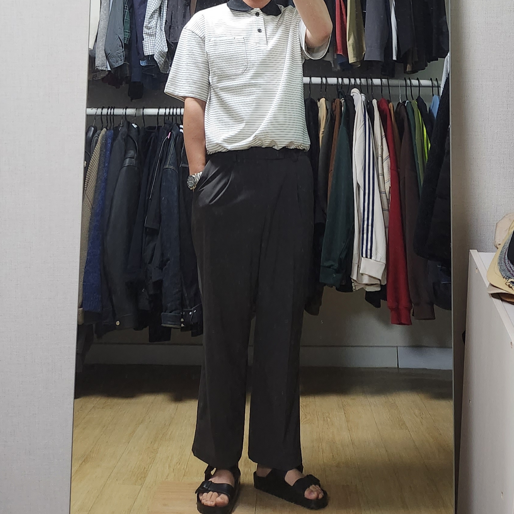 Birkenstock Arizona Essentials Eva Black - Regular, Seiko Sports SNE583P1 Green Sunray Finish 착용 스타일