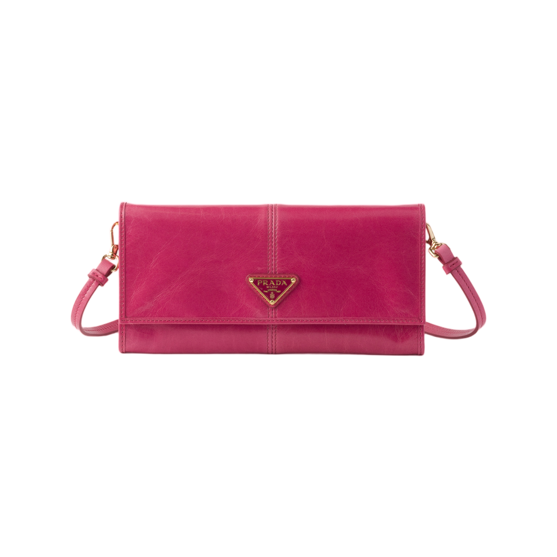 1MT036-2CYR-F0505 Prada Leather Wallet with Shoulder Strap Peony Pink