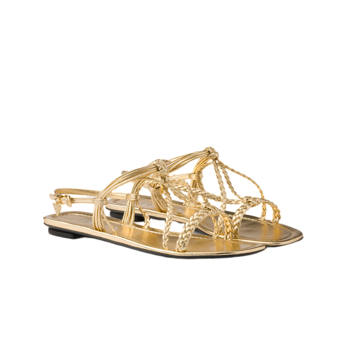 (W) 프라다 플랫 모르도레 나파 레더 샌들 플래티넘((W) Prada Flat Mordore Nappa Leather Sandals Platinum) - 2