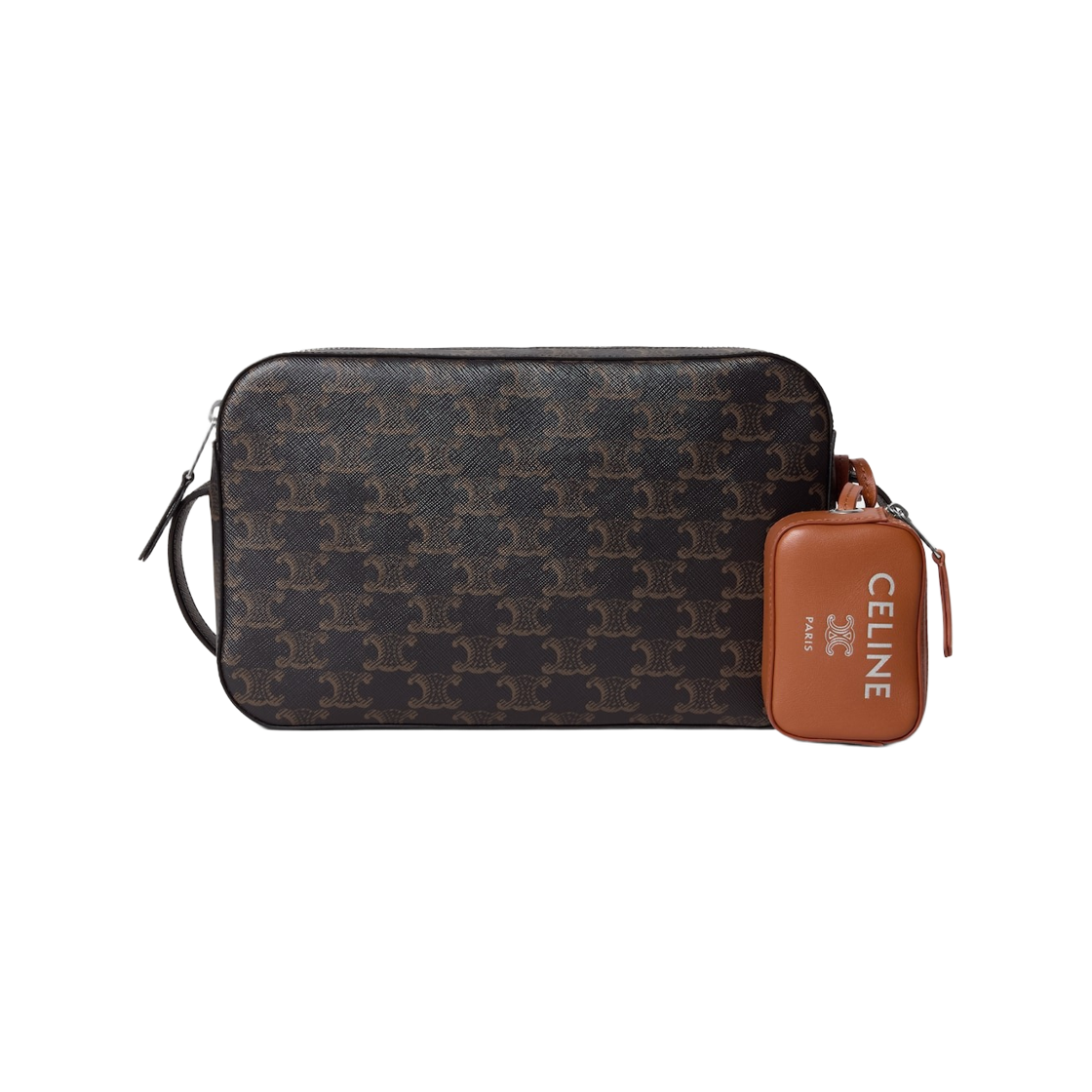 L10594K28-GNQ0 Celine Messenger Bag with Charm in Triomphe Canvas and Smooth Lambskin Black Tan