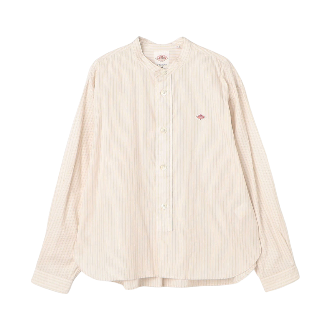 DT-B0341-RPL (W) Danton Cotton Poplin Band Collar Shirt Pink Brown Stripe