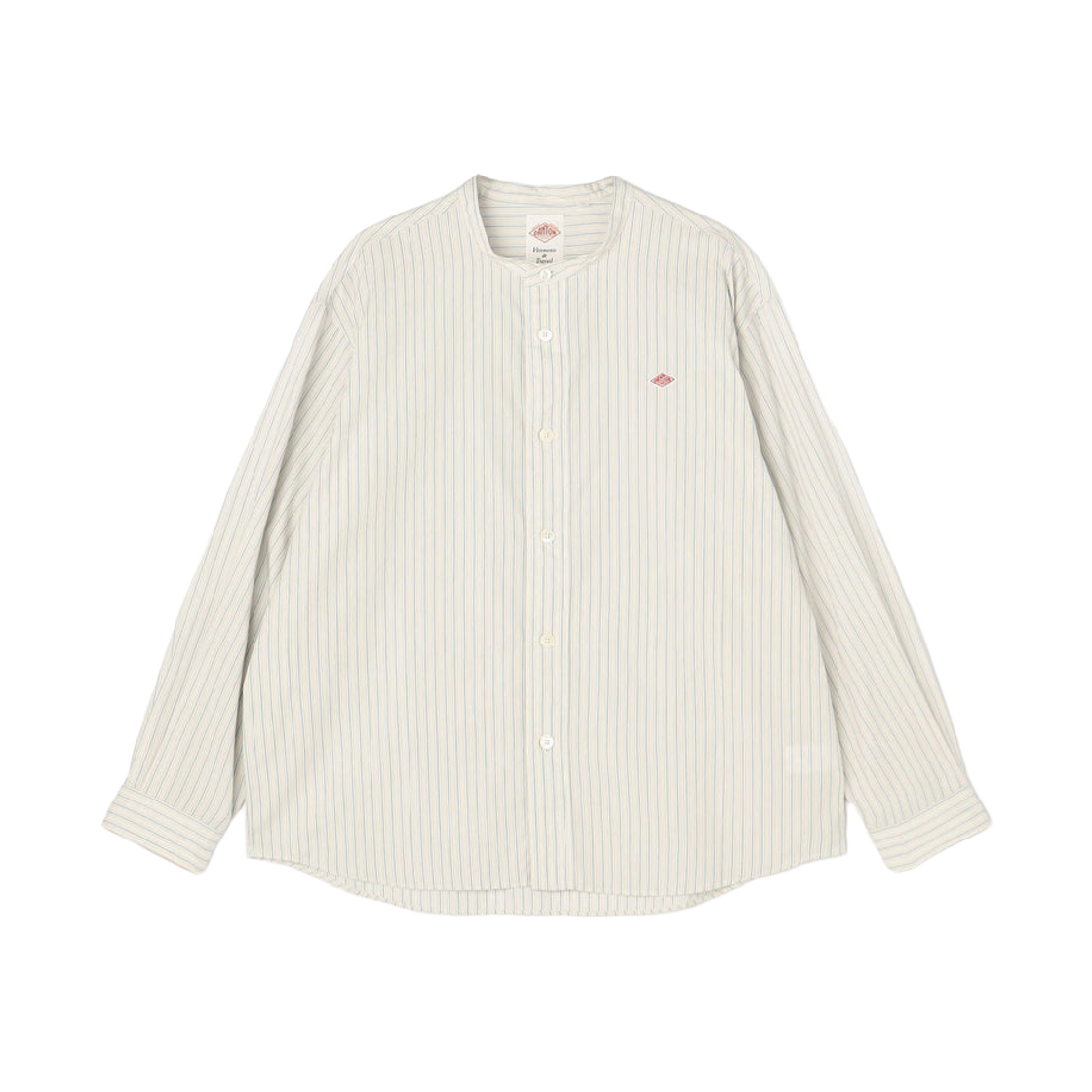 DT-B0339-RPL Danton Cotton Poplin Band Collar Shirt Grey Blue Stripe