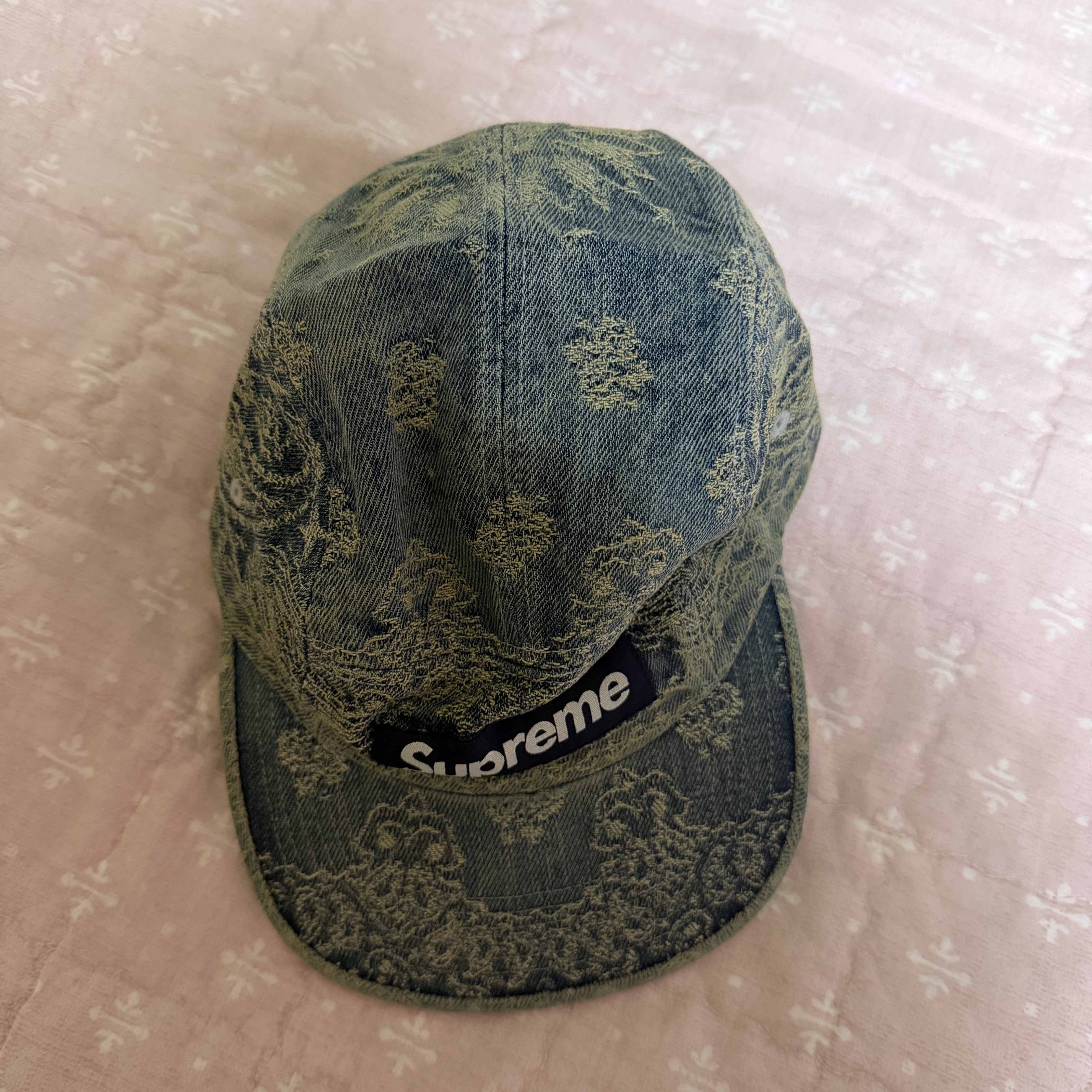 Supreme Bandana Jacquard Denim Camp Cap Blue - 25SS 착용 스타일 - 1