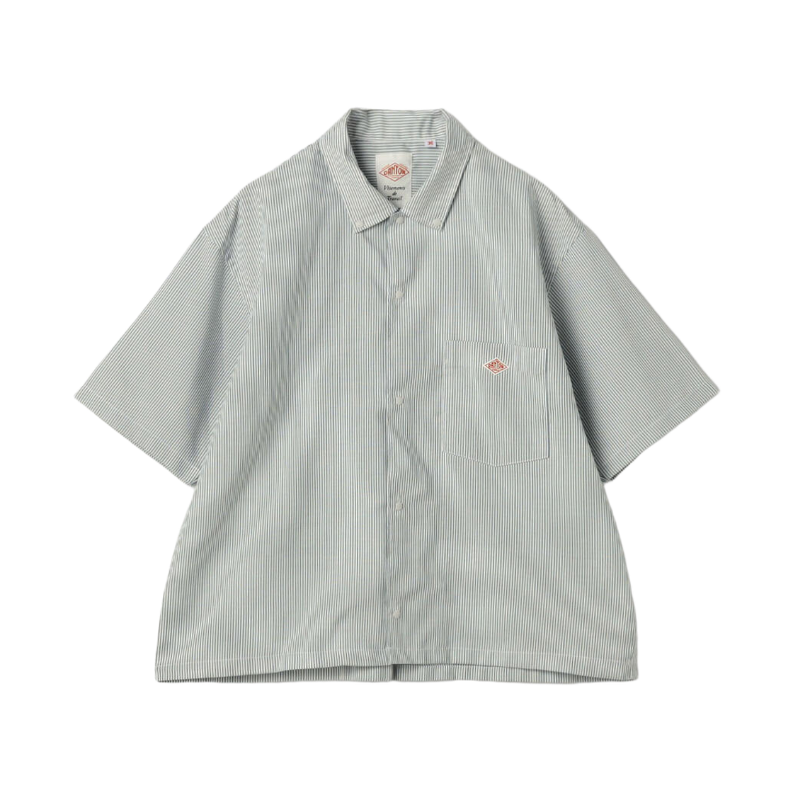 DT-B0336-POD (W) Danton Oxford Short Sleeve Button Down Shirt Green White Stripe