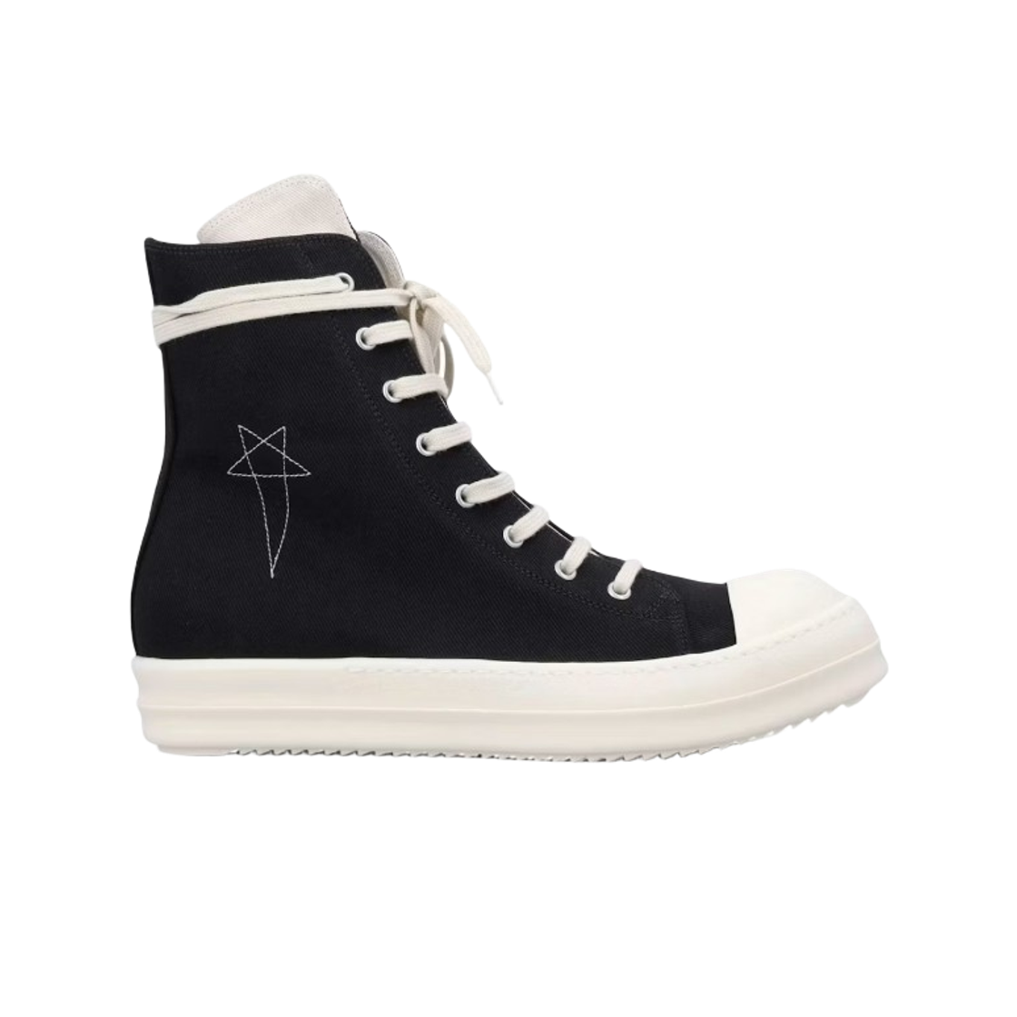 릭 오웬스 다크쉐도우 펜타그램 캔버스 하이 스니커즈 블랙 밀크(Rick Owens Drkshdw Pentagram Canvas High Sneakers Black Milk)