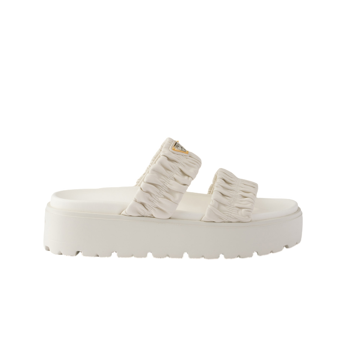 1XZ795-038-F097W (W) Prada Matelasse Nappa Leather Flatform Slides White