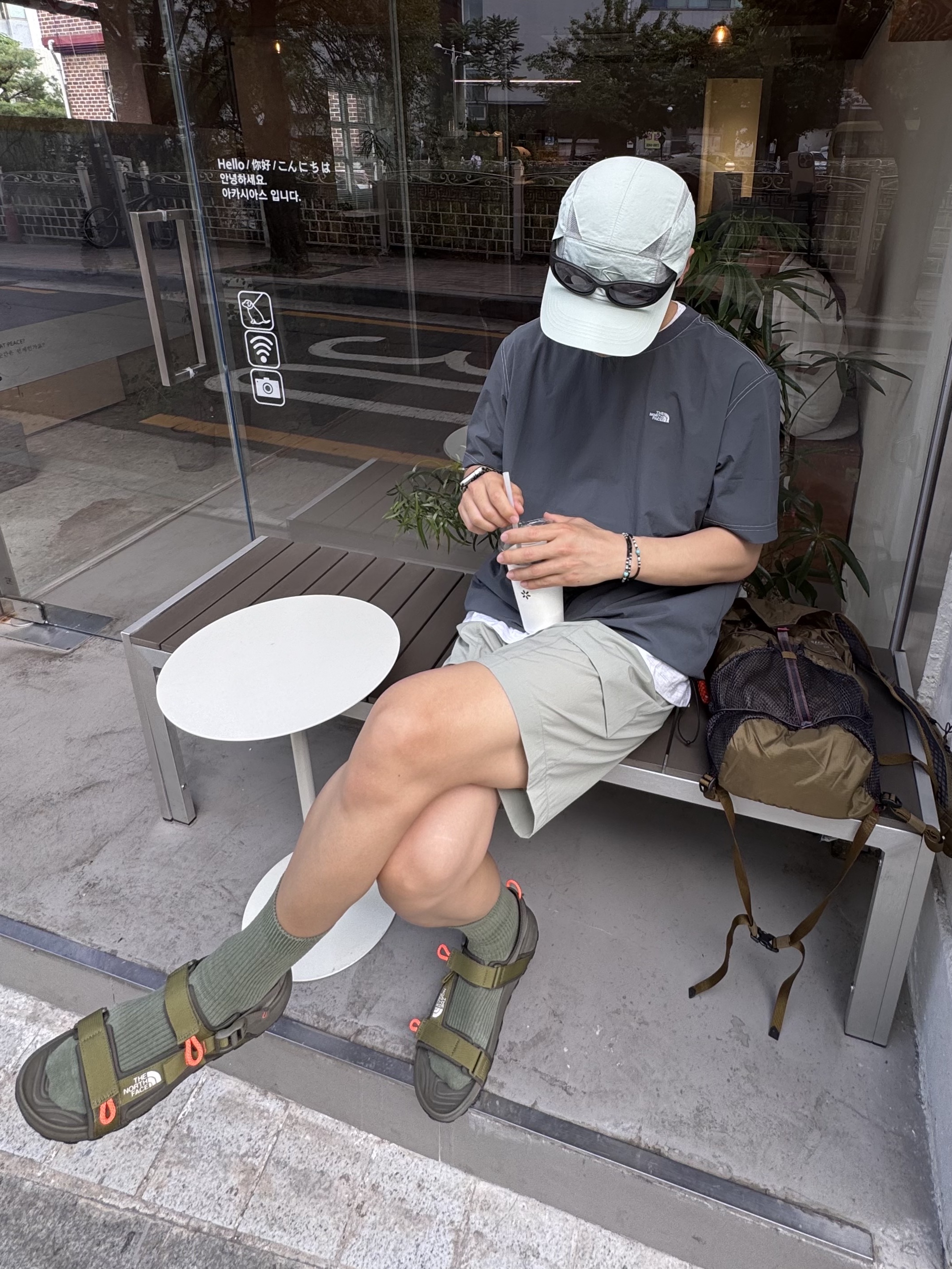 The North Face Icecube S/S R/T-Shirt Metal Gray - 26SS, The North Face Icecube Shorts Herb Garden - 26SS 착용 스타일 - 1