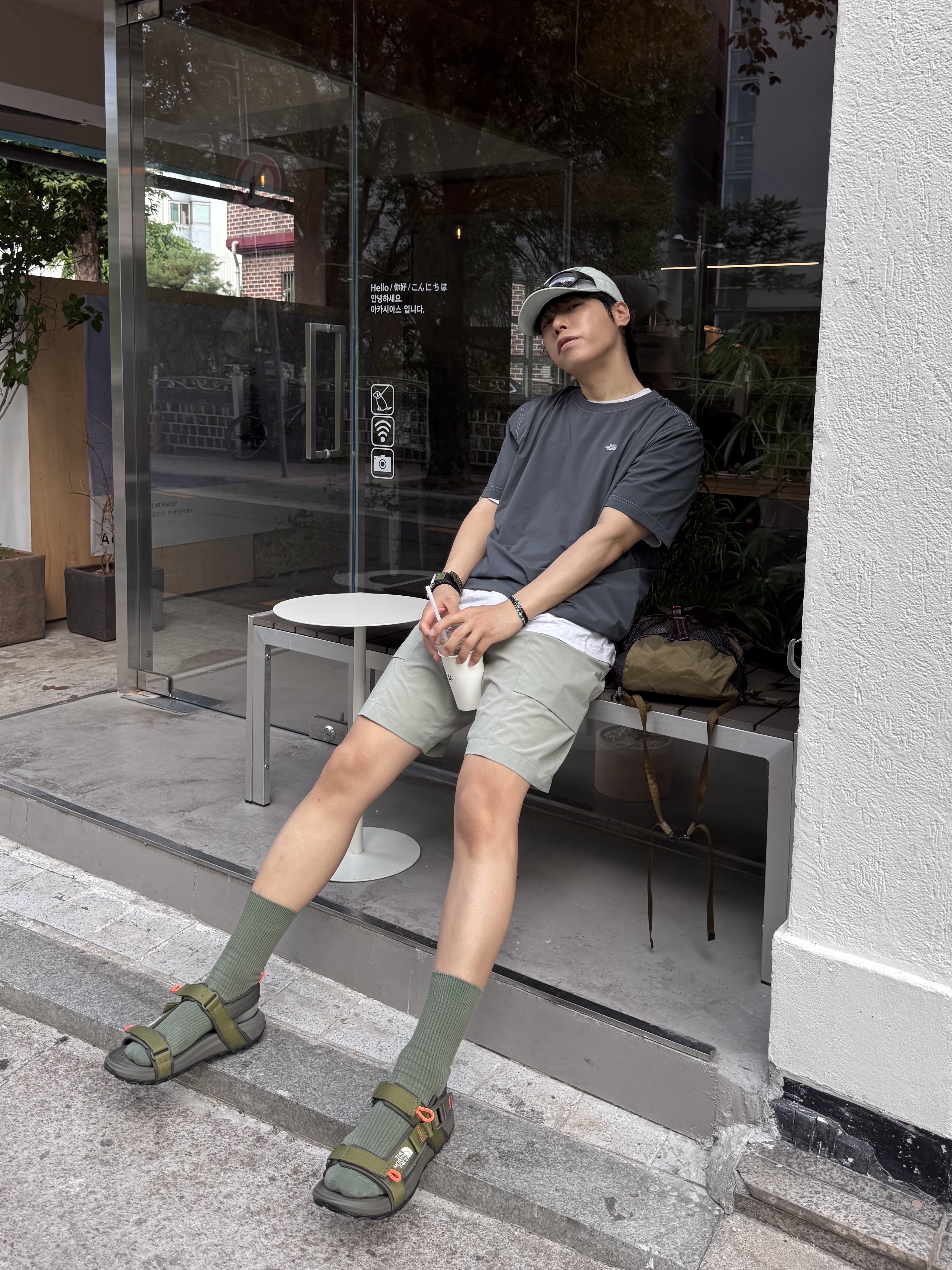 The North Face Icecube S/S R/T-Shirt Metal Gray - 26SS, The North Face Icecube Shorts Herb Garden - 26SS 착용 스타일 - 7