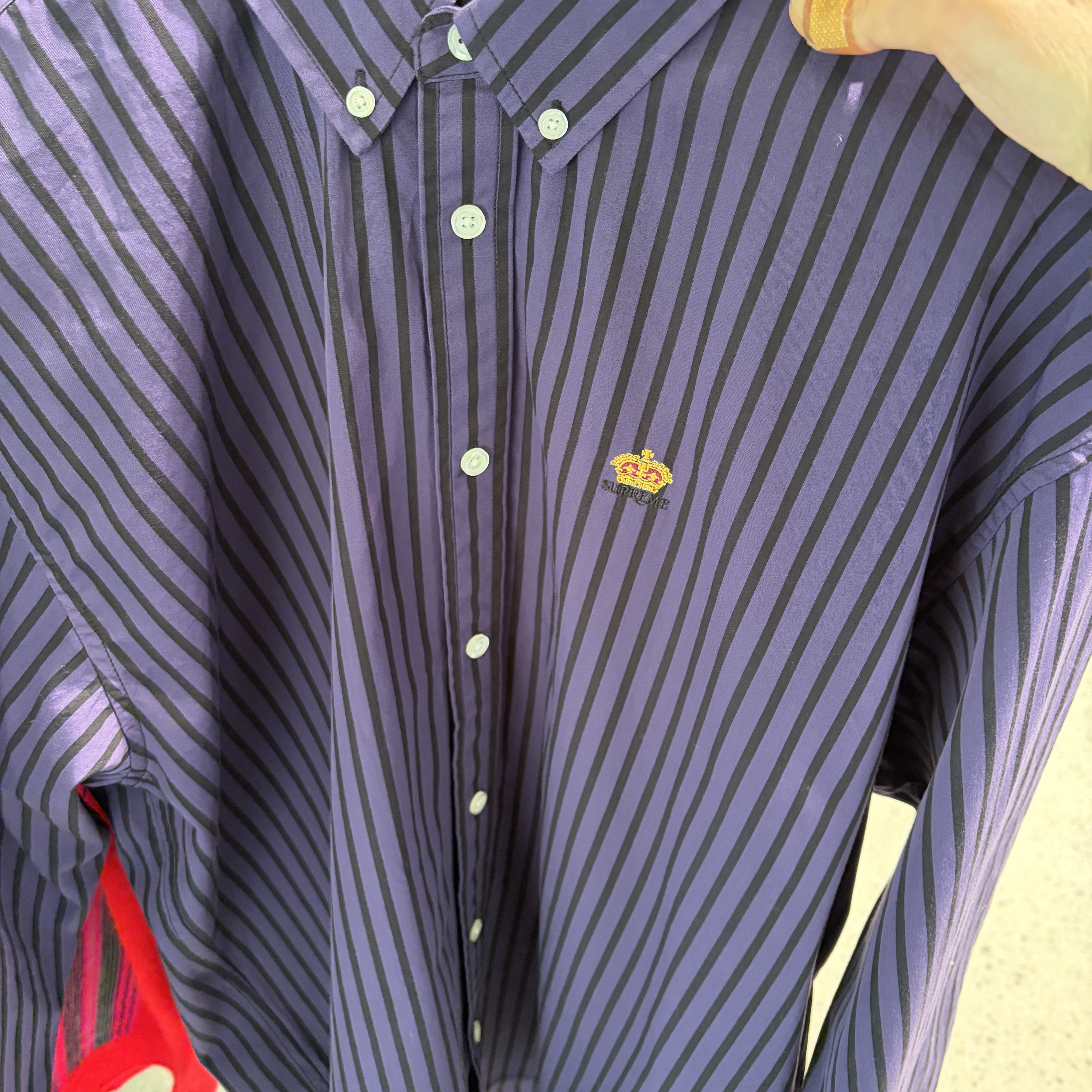 Supreme Stripe Shirt Purple - 26SS 착용 스타일