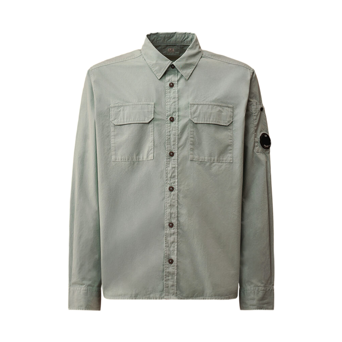 20CMSH706A110143G809 C.P. Company Organic Gabardine Long Sleeve Lens Shirt Silver Blue - 26SS