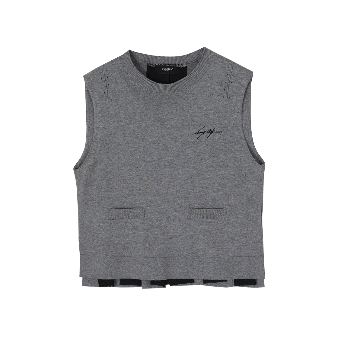 WH3KT300DG (W) SONGZIO Layered Pleats Sleeveless Knit D/Grey