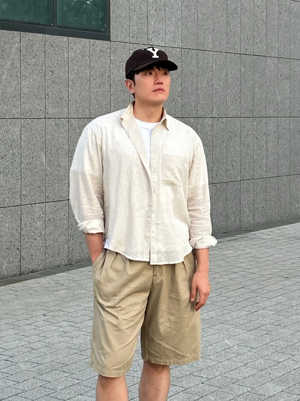 Knitted Linen Crop Shirts Linen, Knitted Linen Crop Shirts Navy 착용 스타일 - 2