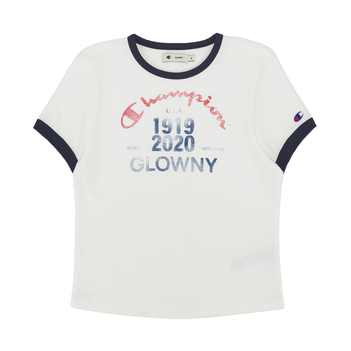 (W) 글로니 x 챔피온 링거 티셔츠 화이트((W) Glowny x Champion Ringer T-Shirt White) - 1