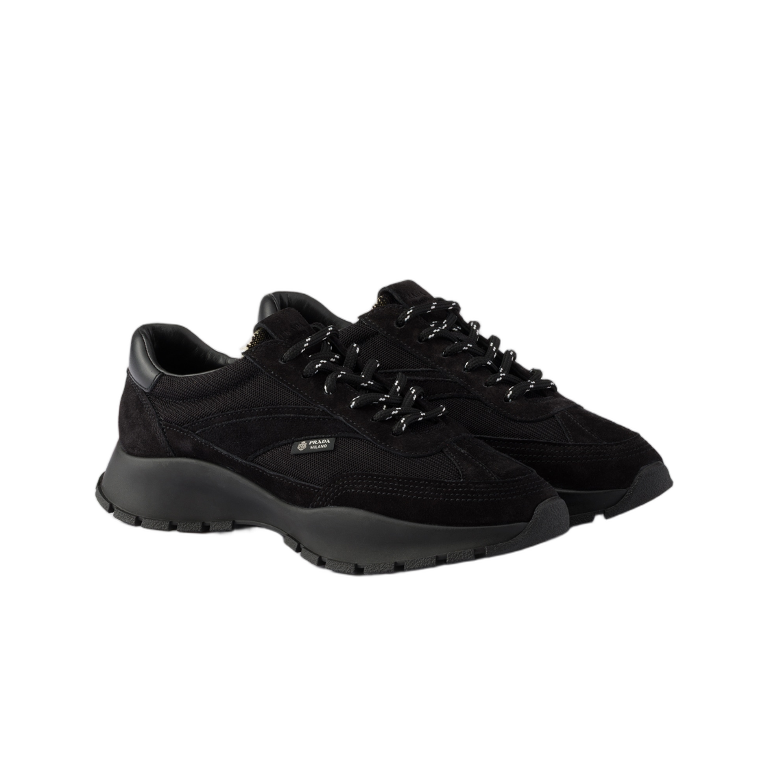 (W) 프라다 메쉬 패브릭 앤 스웨이드 스니커즈 블랙((W) Prada Mesh Fabric and Suede Sneakers Black) - 2