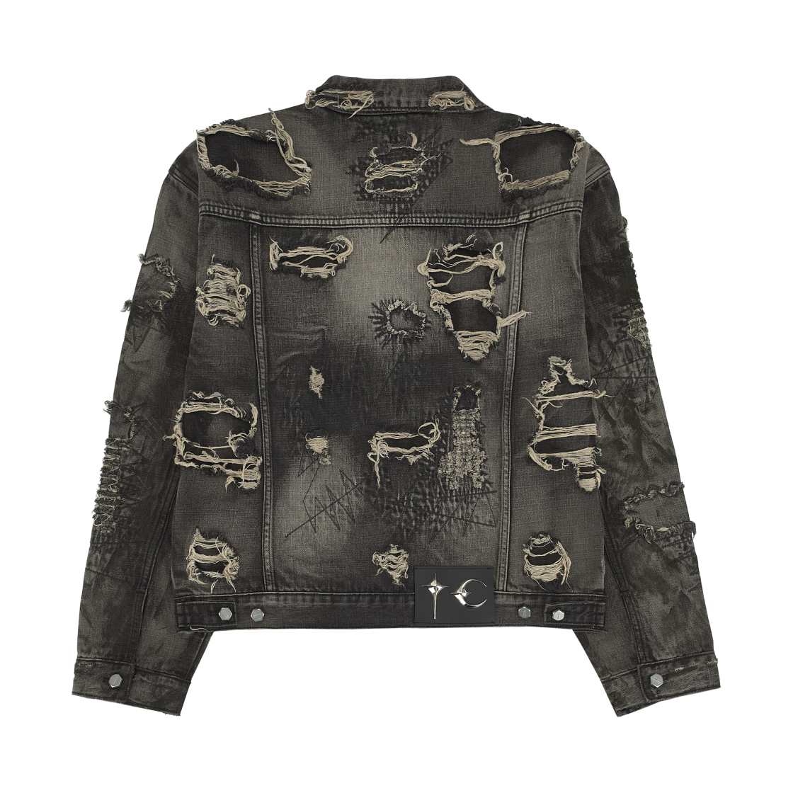 떠그 클럽 하드 워시드 데미지드 데님 자켓 블랙(Thug Club Hard Washed Damaged Denim Jacket Black) - 2