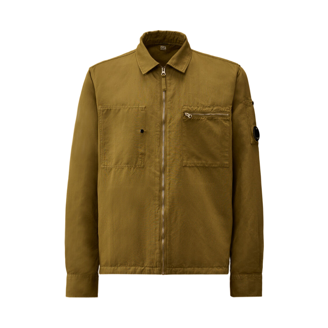 20CMOS226A110626G644 C.P. Company Cotton Linen Lens Zip Overshirt Dried Herb Green - 26SS