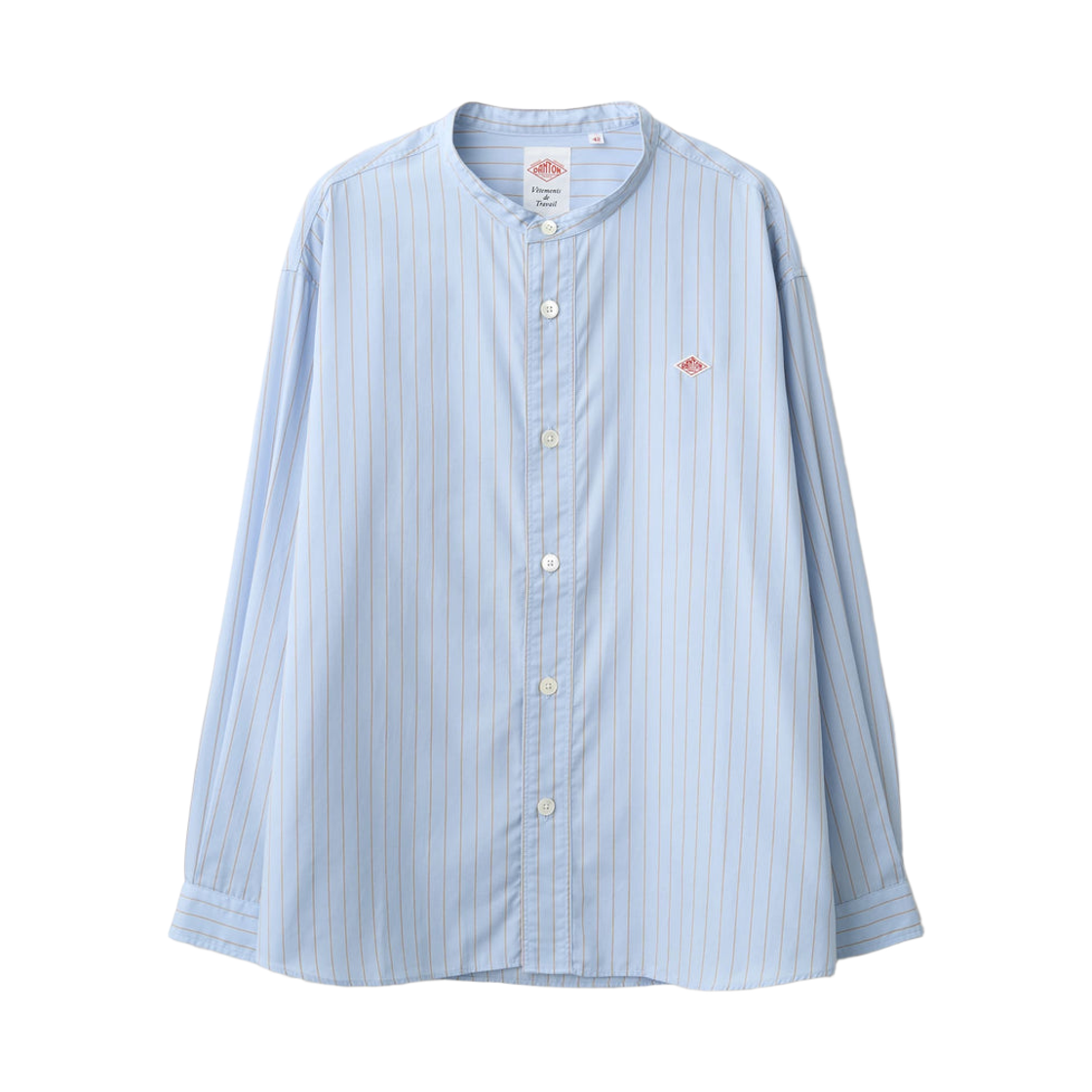 DT-B0339-RPL Danton Cotton Poplin Band Collar Shirt Blue Brown Stripe