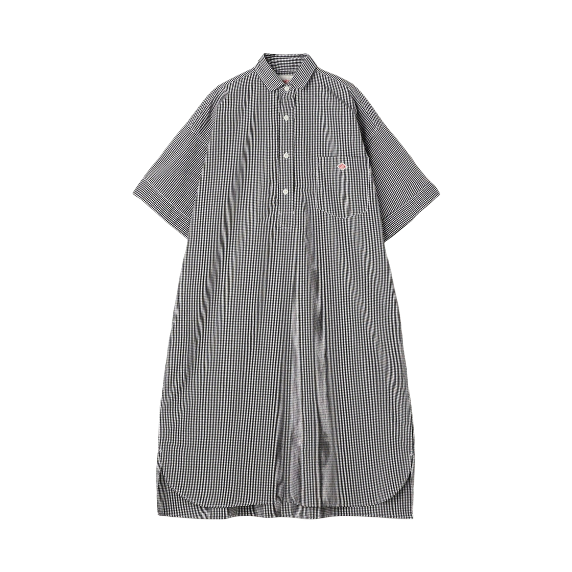 (W) 단톤 코튼 포플린 풀오버 셔츠 드레스 플레이드 블랙 깅엄((W) Danton Cotton Poplin Pullover Shirt Dress Plaid Black Gingham) - 1