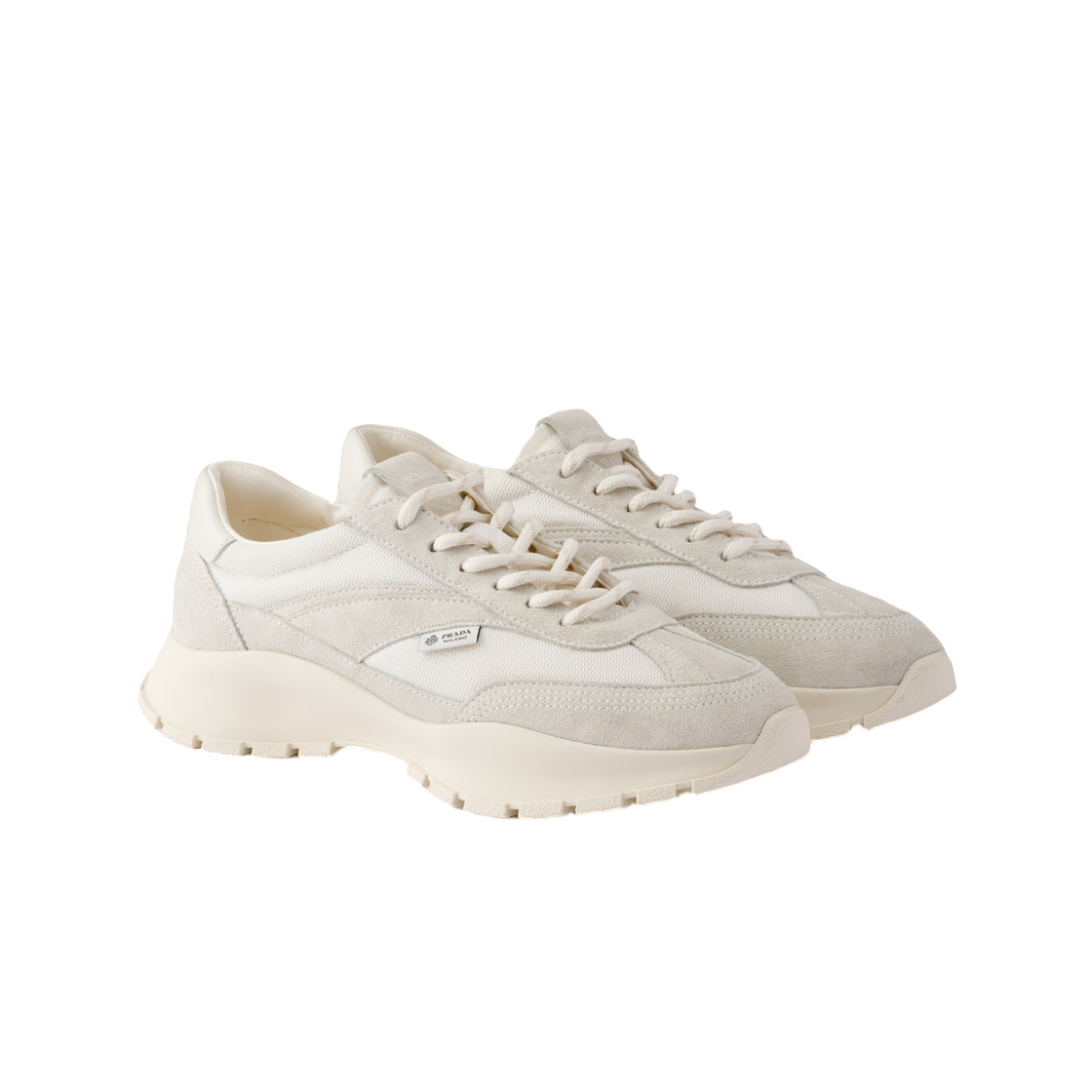 (W) 프라다 메쉬 패브릭 앤 스웨이드 스니커즈 화이트((W) Prada Mesh Fabric and Suede Sneakers White) - 2