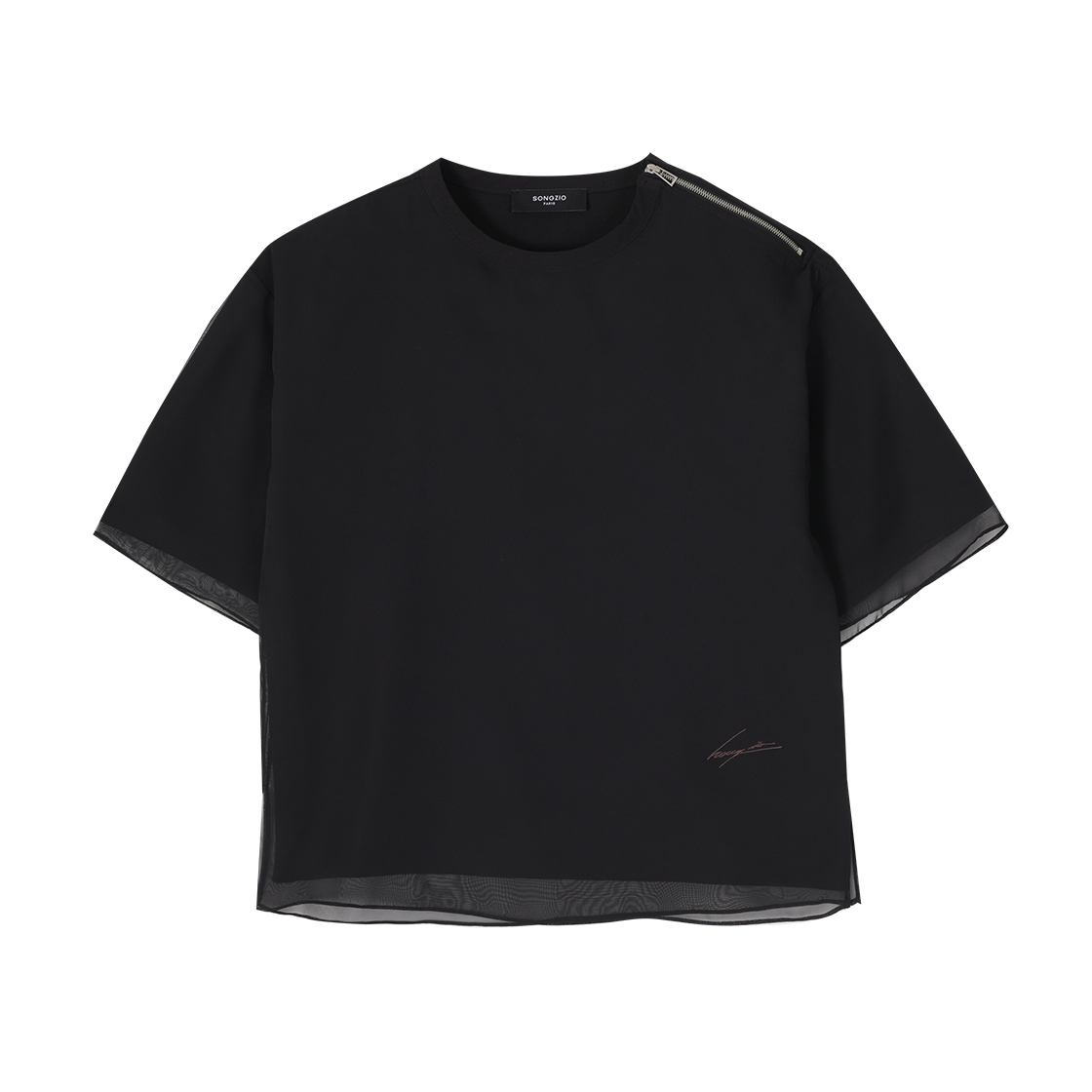 WH3TS705BK (W) SONGZIO COLLECTION Veiled Orchid Embroided T Shirt Black