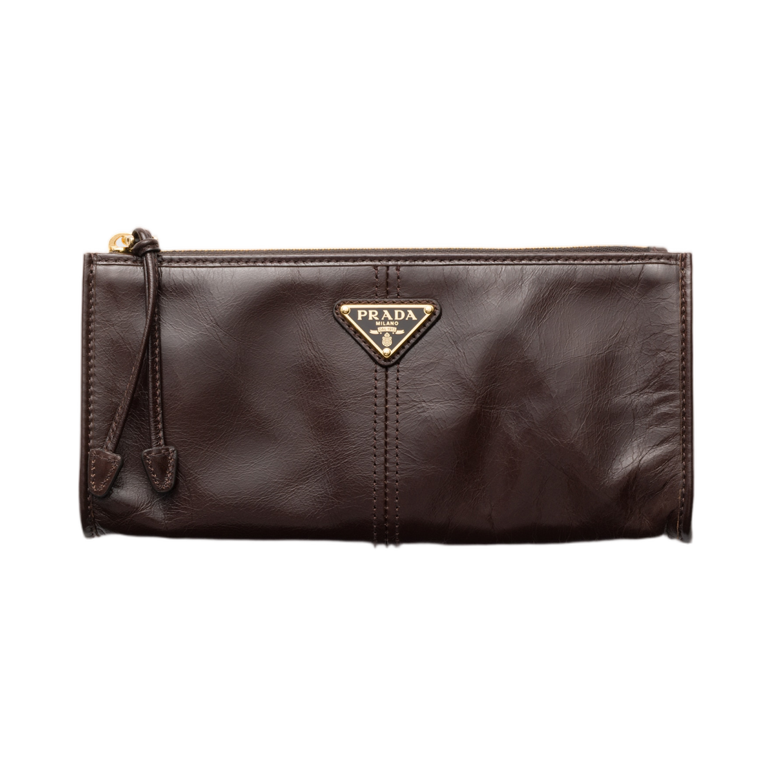 1MB051-2CYR-F0003 Prada Leather Pouch Dark Brown