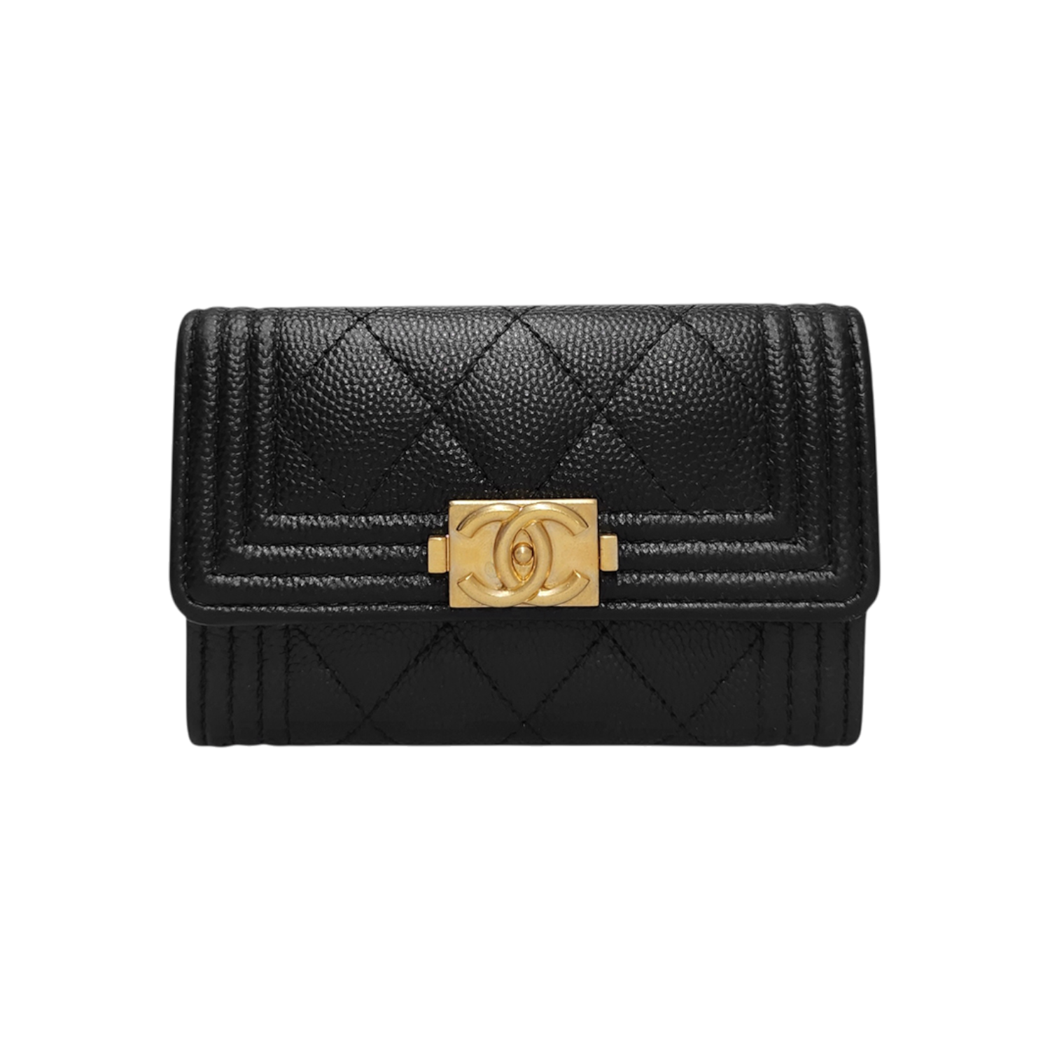 샤넬 A80603 블랙 캐비어 금장 보이 똑딱이 플랩 카드지갑(Chanel A80603 Black Caviar Gold Boy Snap Flap Card Wallet)
