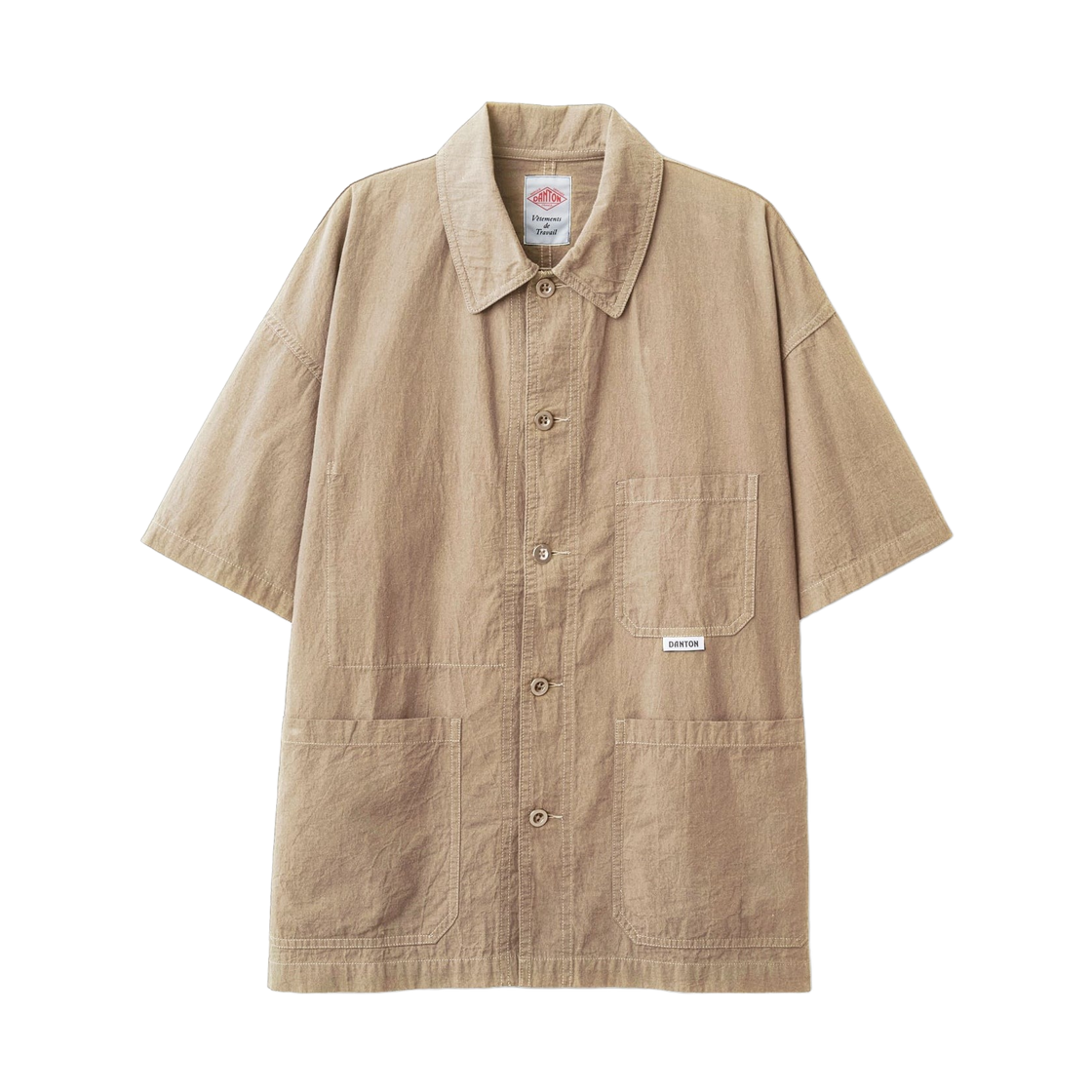 DT-B0239-MUG Danton Organic Cotton Washer Short Sleeve Coverall Shirt Beige