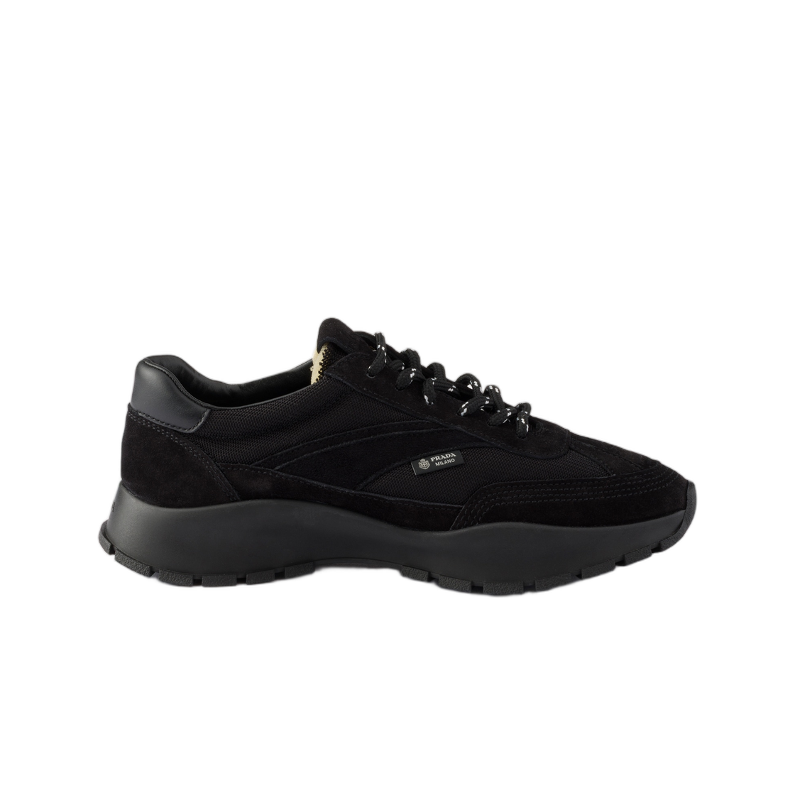 1E503O-3ZO7-F0002 (W) Prada Mesh Fabric and Suede Sneakers Black