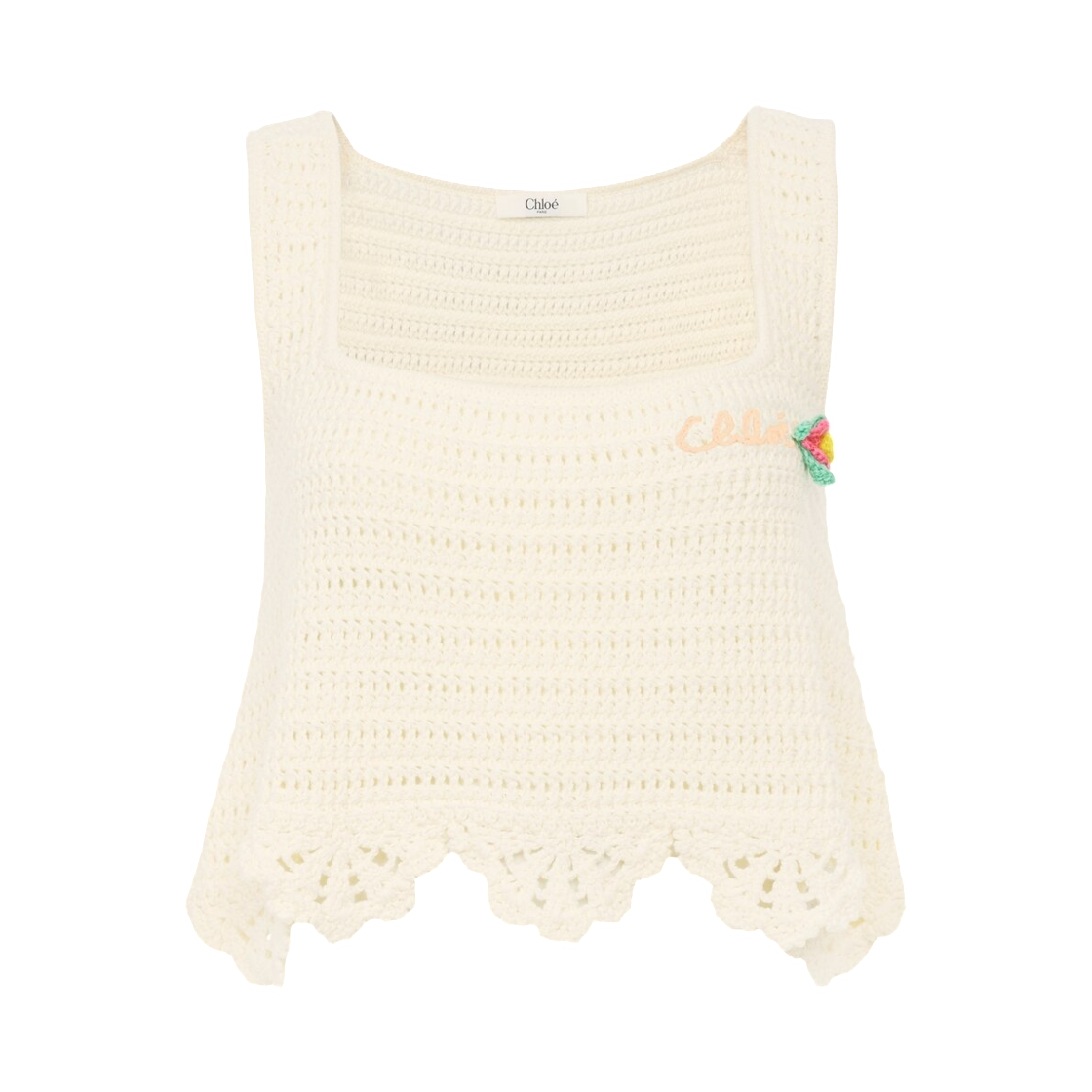 (W) 끌로에 슬리브리스 크롭 탑 크로쉐 니트 아이코닉 밀크((W) Chloe Sleeveless Cropped Top in Crochet Knit Iconic Milk) - 1