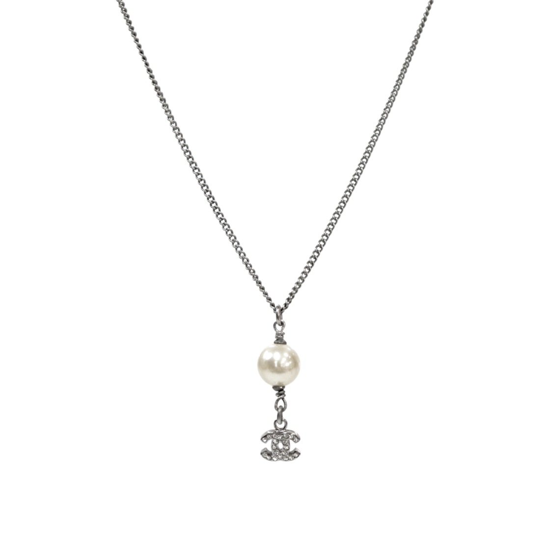 IT42SF3EH696 Chanel Pearl Drop CC Silver Necklace
