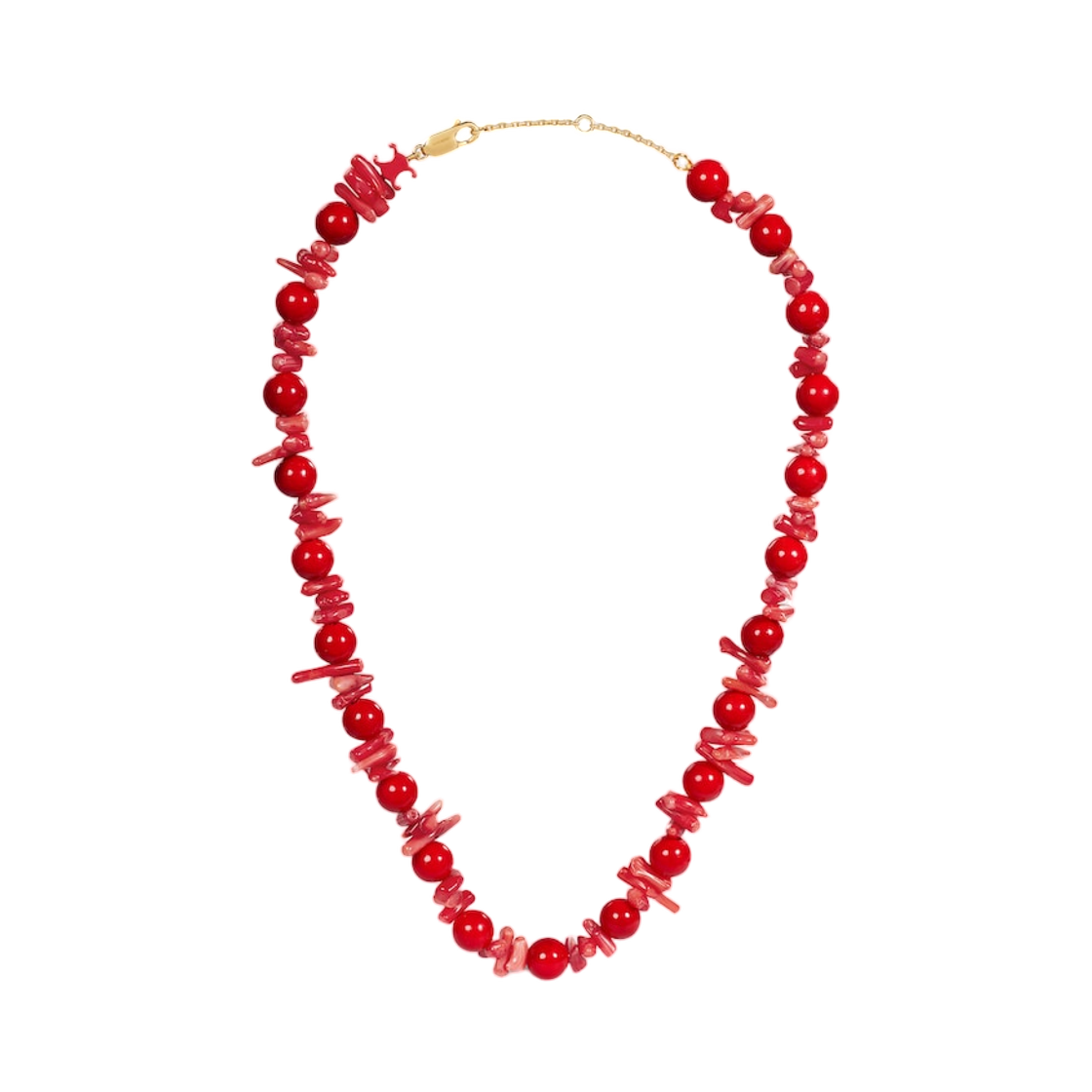 B10G04W18-27ED Celine Ete Celine Beads Necklace in Coral Calcite Varnish and Brass with Gold Finish Red
