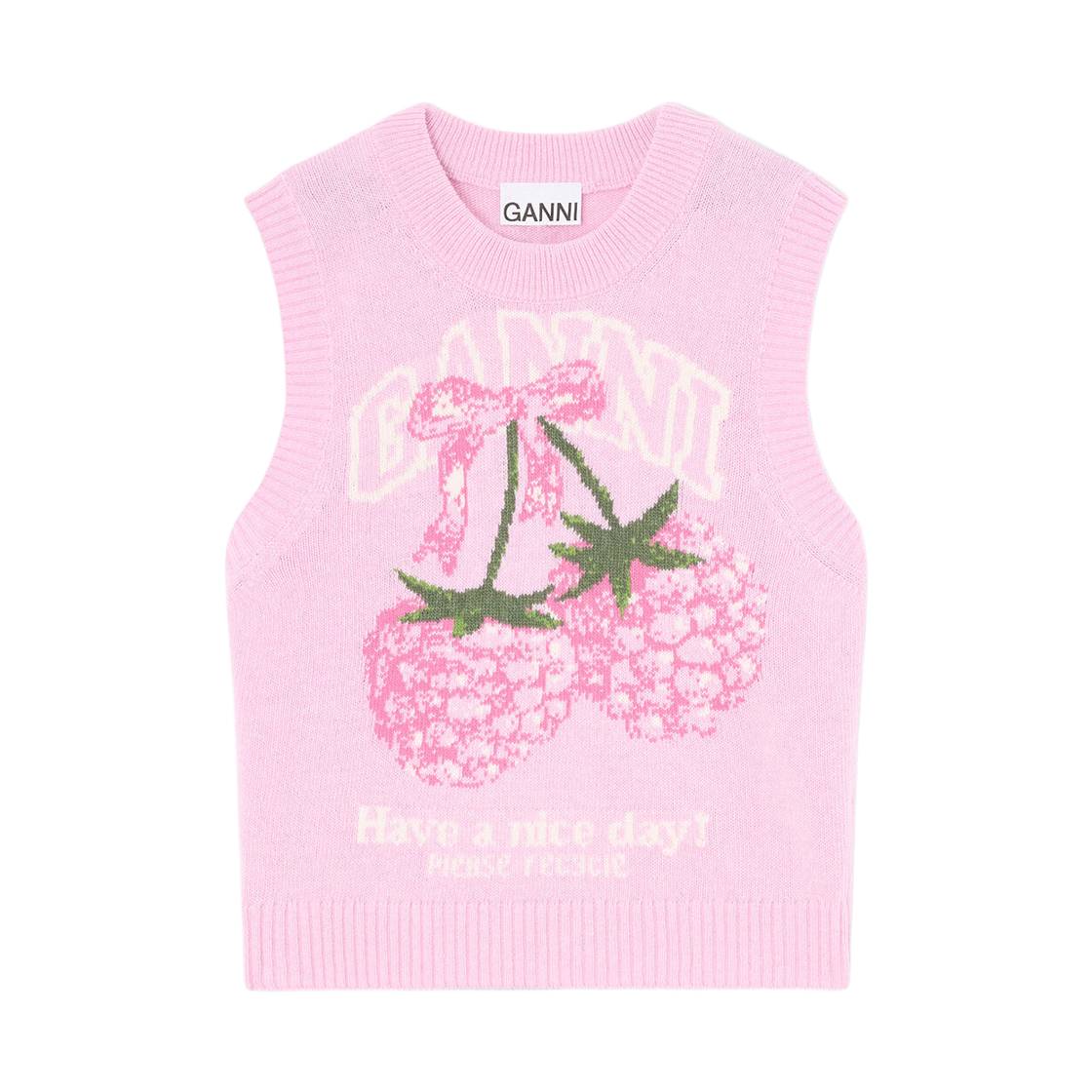 A1070278-868 (W) Ganni Vest in Graphic Wool Chalk Pink