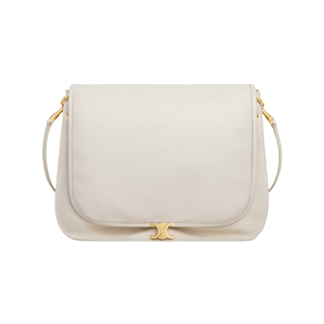 123632T88-00WC Celine Soft Triomphe Besace in Supple Shiny Lambskin White Cotton