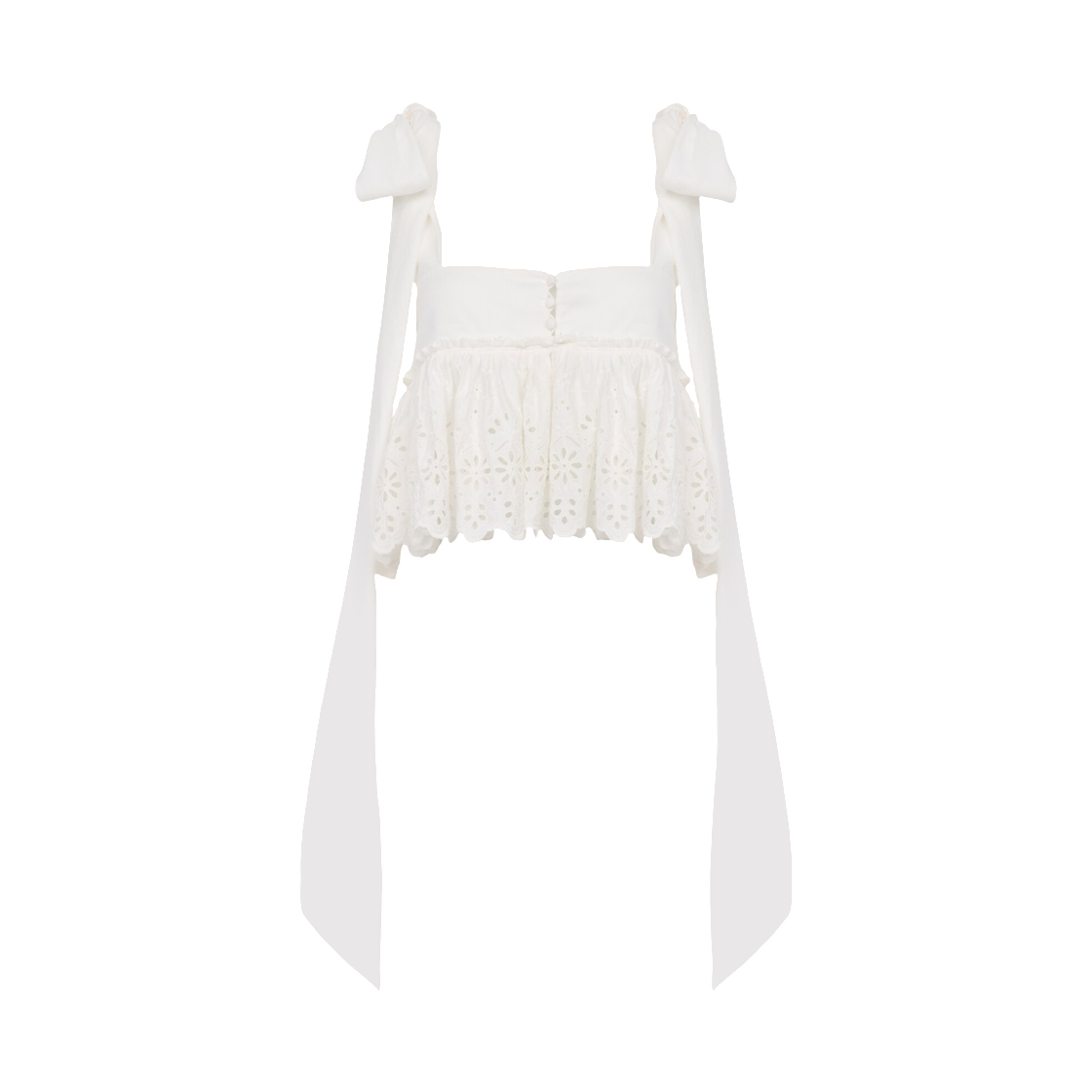 (W) 끌로에 노티드 스트랩 크롭 탑 소프트 코튼 아이코닉 밀크((W) Chloe Knotted Strap Cropped Top in Soft Cotton Iconic Milk)