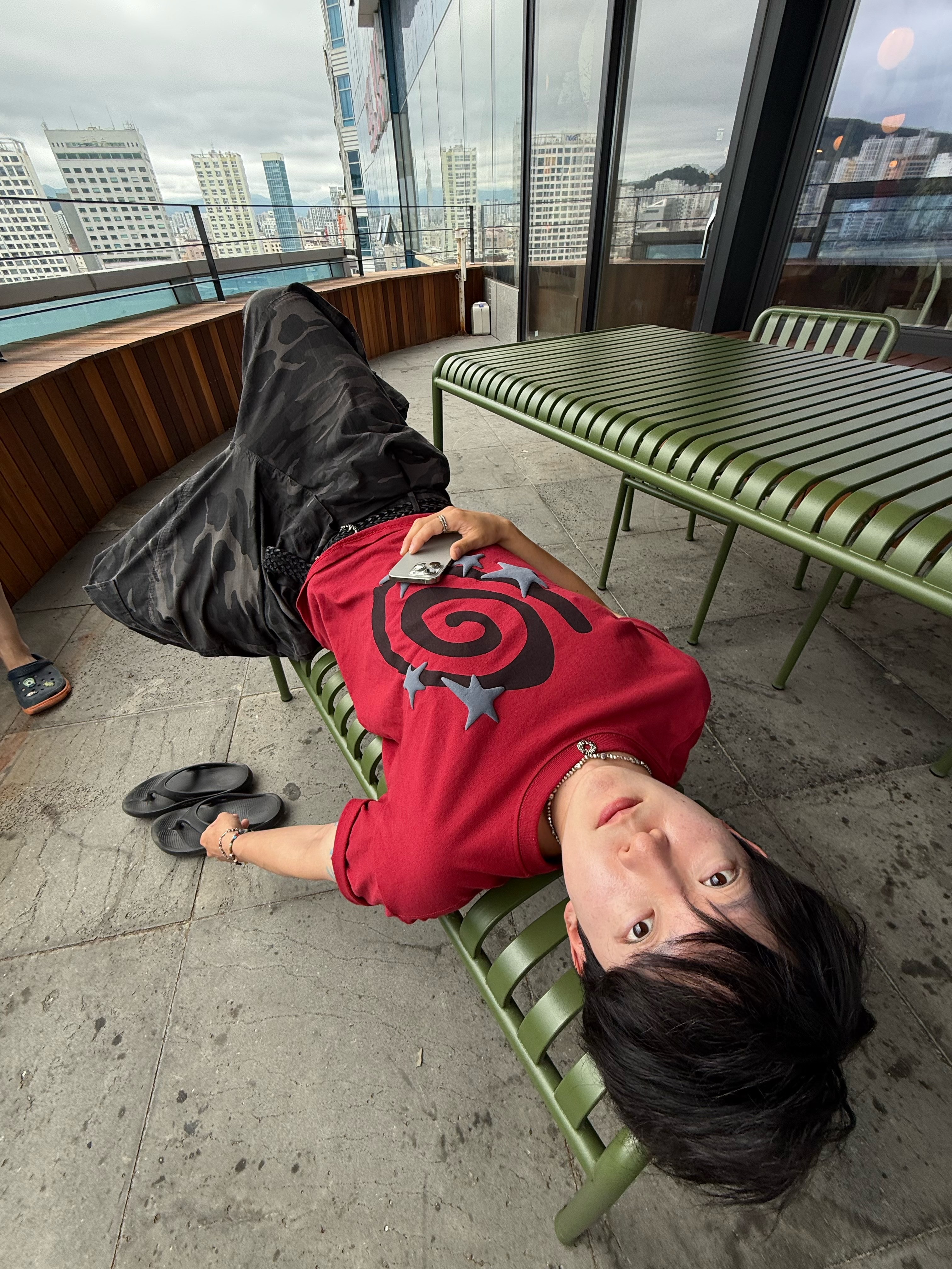 AMOU Molly Star Half T-Shirts Red, Farfromwhat Far Weaving Belt Black 착용 스타일 - 2