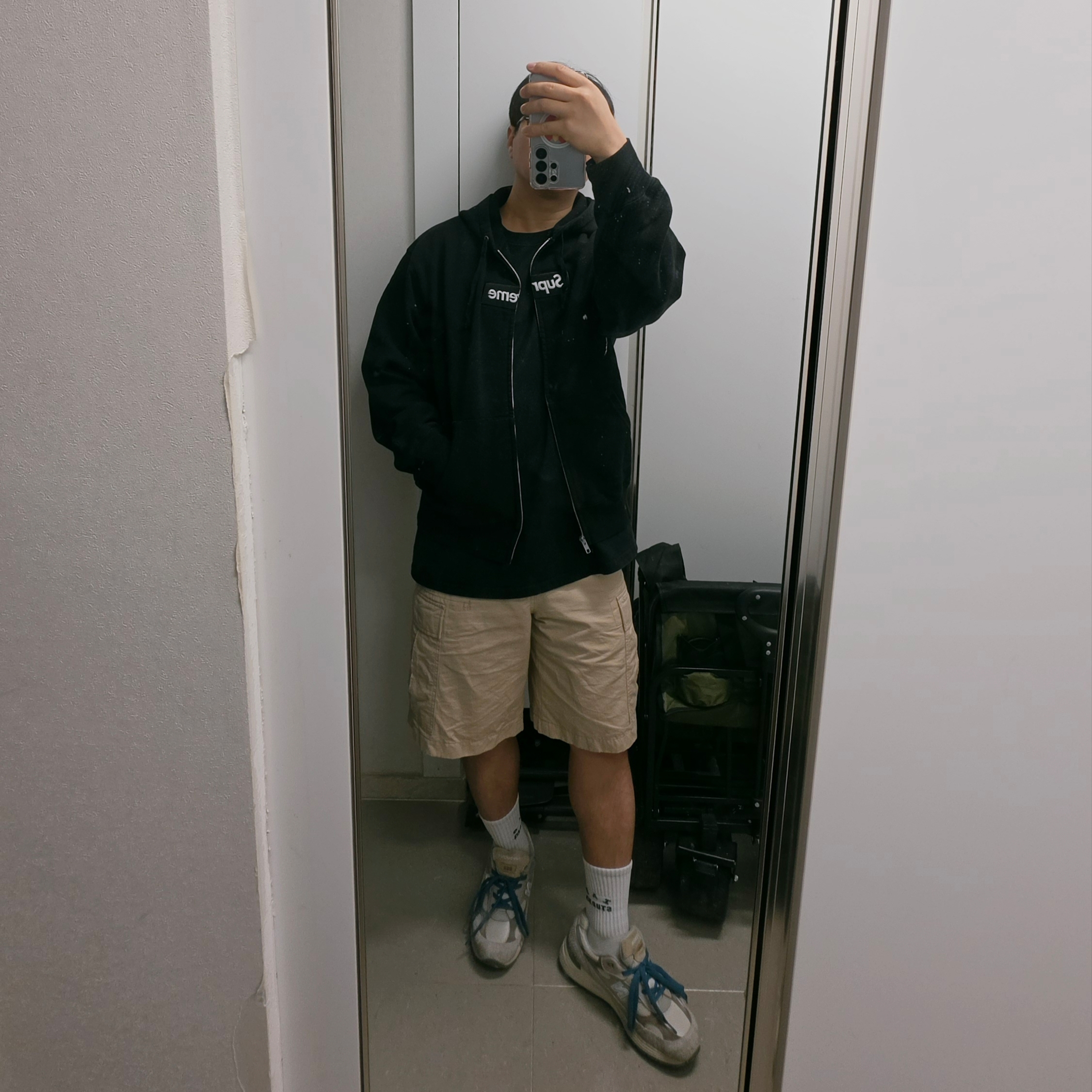 Supreme x MM6 Maison Margiela Box Logo Zip Up Hooded Sweatshirt Black - 26SS 착용 스타일
