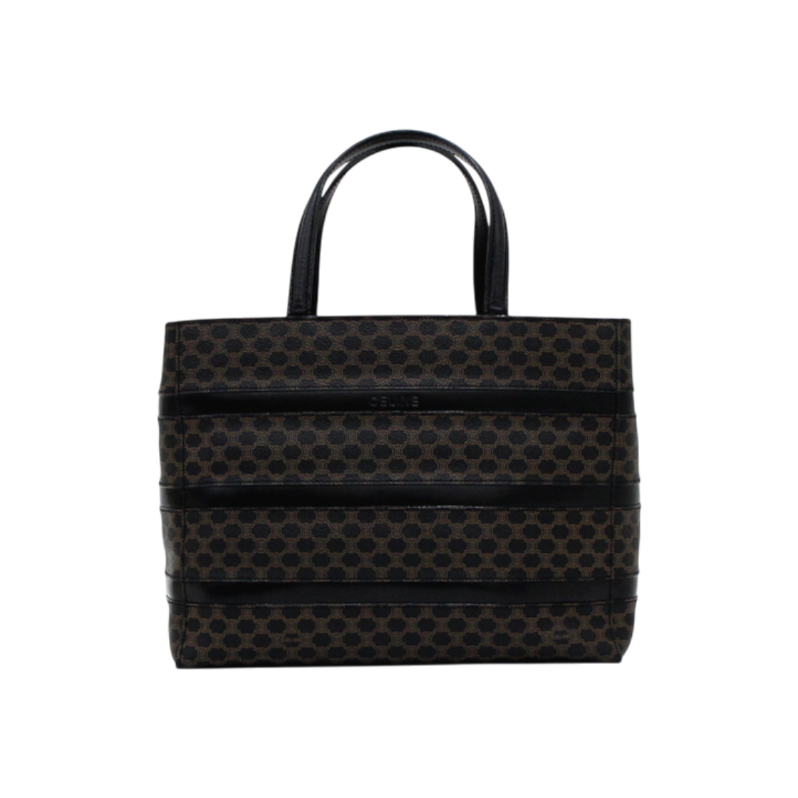 ITUTVMSP2MNT Celine Vintage Black Leather Brown Logo Tote Bag