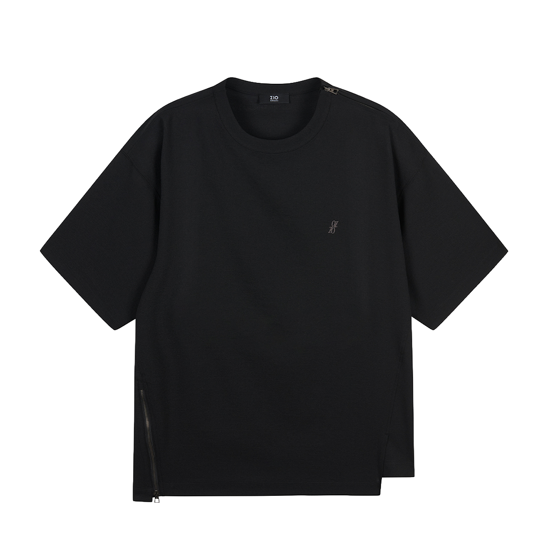 지오송지오 컬렉션 어시메트릭 슬릿 라운드넥 티셔츠 블랙 BI3TS312BK(ZIOSONGZIO COLLECTION Asymmetric Slit Round Neck T Shirt Black)