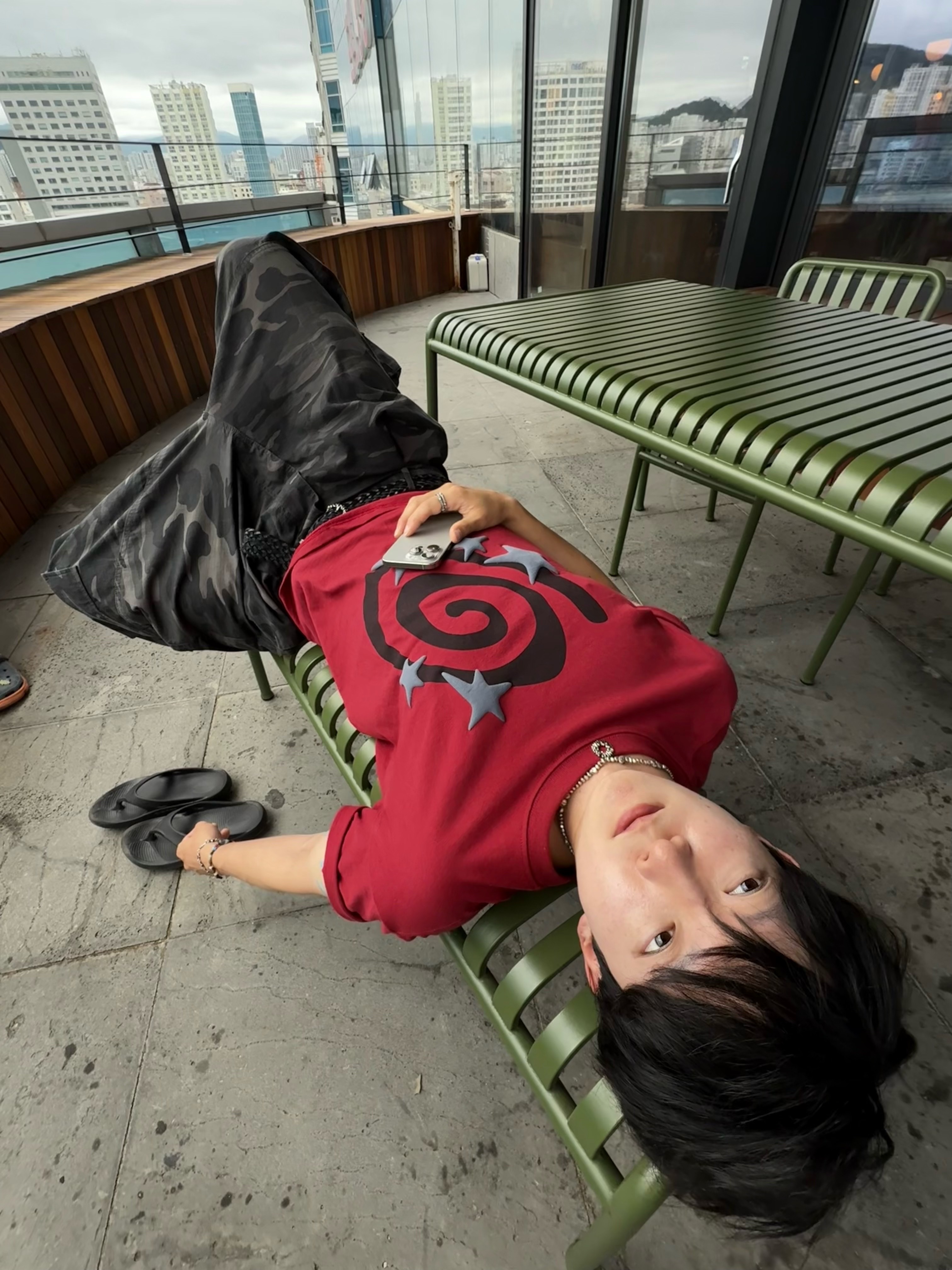 AMOU Molly Star Half T-Shirts Red, Farfromwhat Far Weaving Belt Black 착용 스타일 - 1
