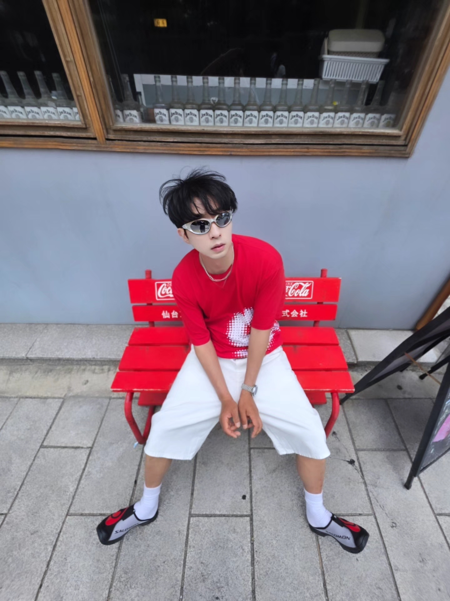 Supreme Halftone S/S Top Red - 24SS 착용 스타일 - 2